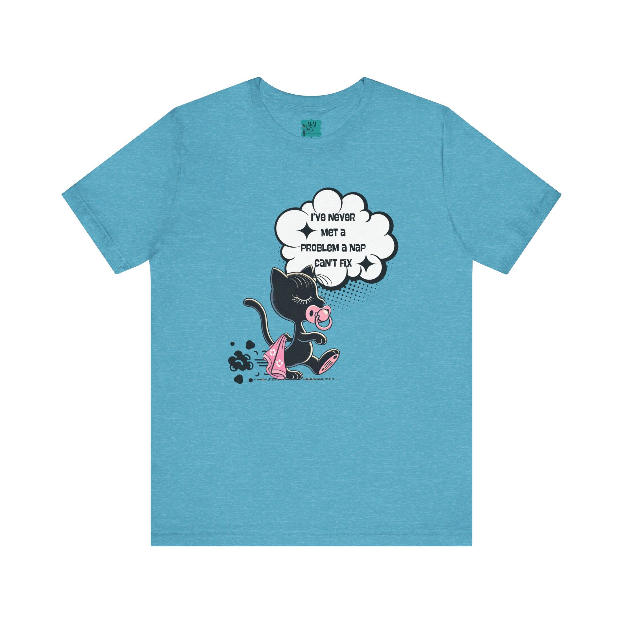 Quirky Retro Cat, Funny Mod Cat Dragging Blankie, Nap Quote Shirt Unisex Jersey Short Sleeve Tee - Mid Century Modern Gal