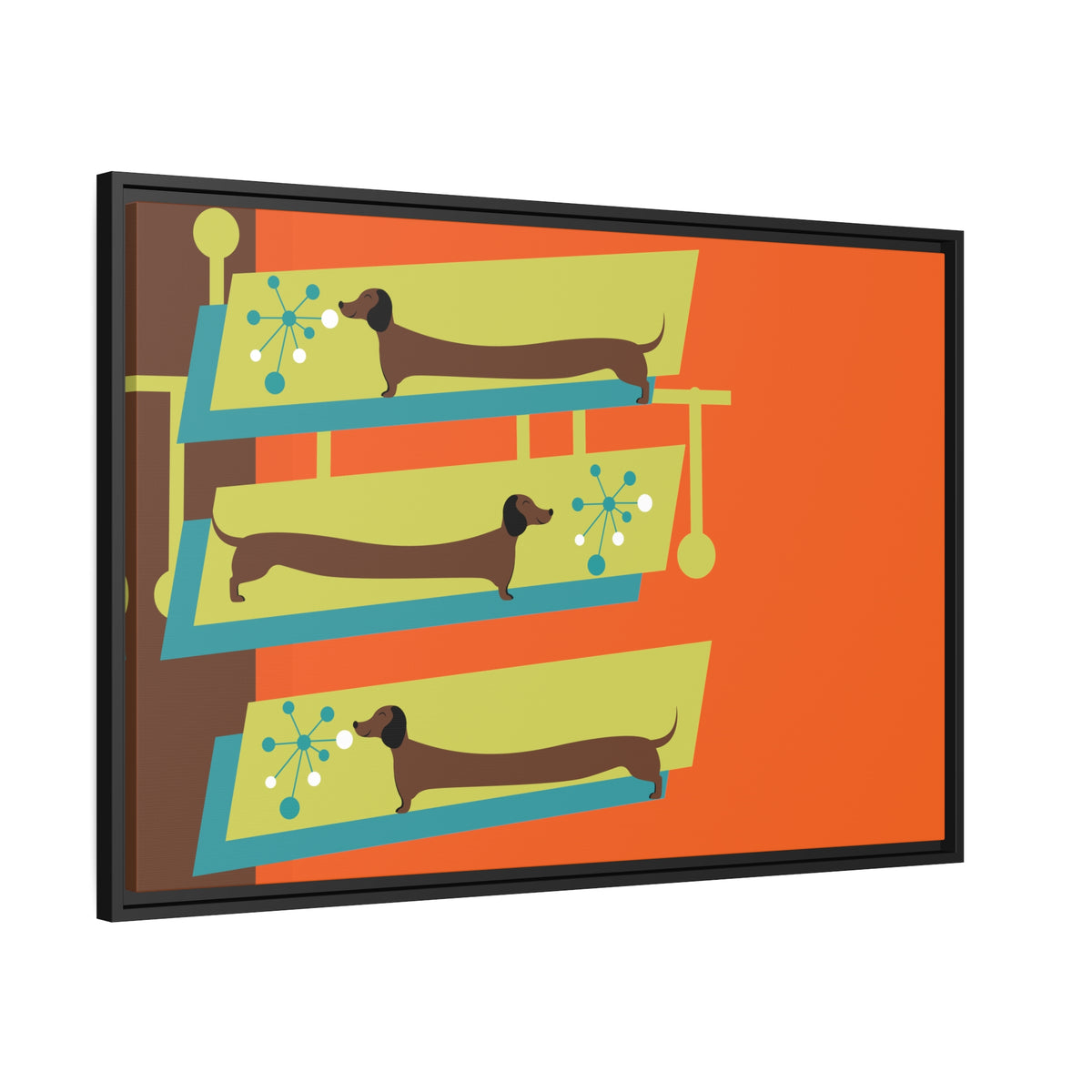 Mid Mod Doxie Dog MCM Wall Art, Orange, Green Teal, Mid Century Modern Wall Art - Mid Century Modern Gal