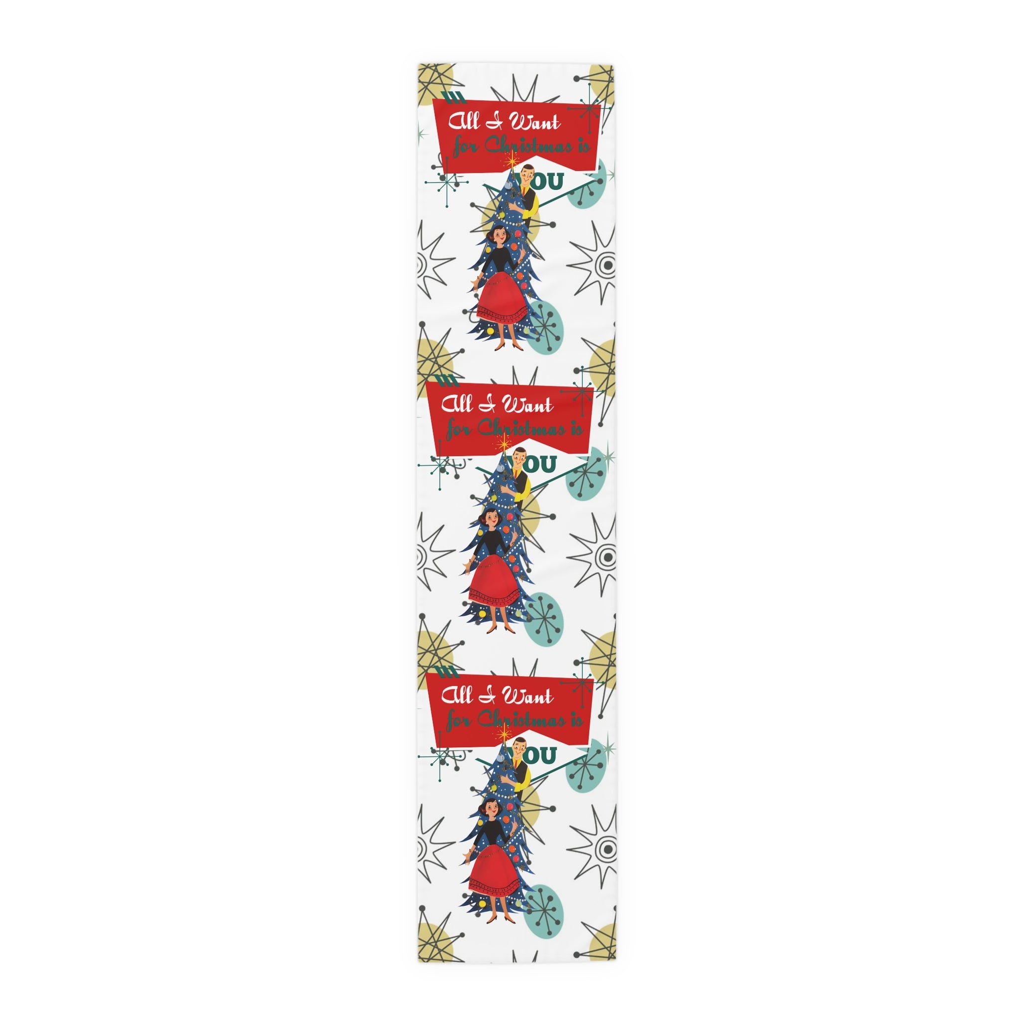 All I want For Christmas Is You, Kitschy MCM Christmas Festive Table Runner - Mid Century Modern Gal