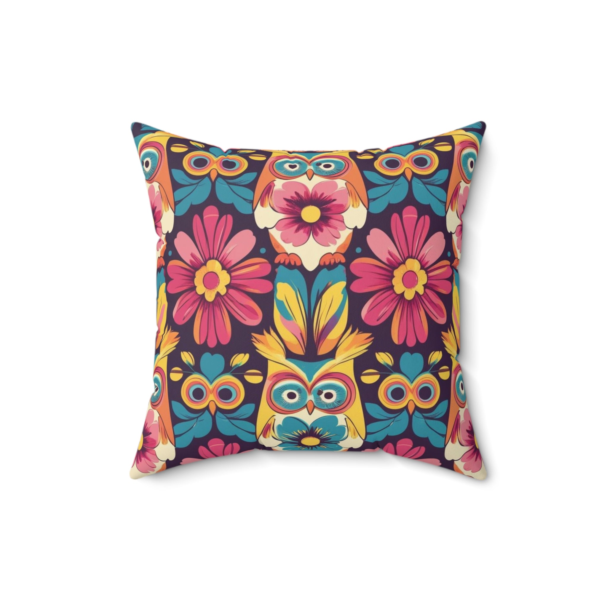 Retro Groovy Owl, Flower Power Kitschy Fall Pillow And Insert - Mid Century Modern Gal