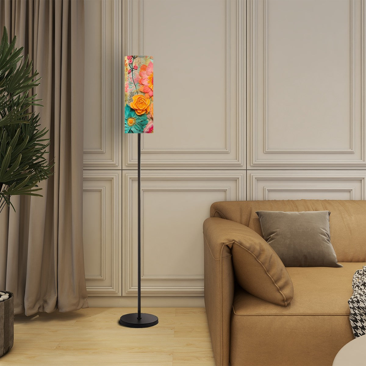 Retro Boho Floral, Mid Mod Slim Floor Lamp - Mid Century Modern Gal