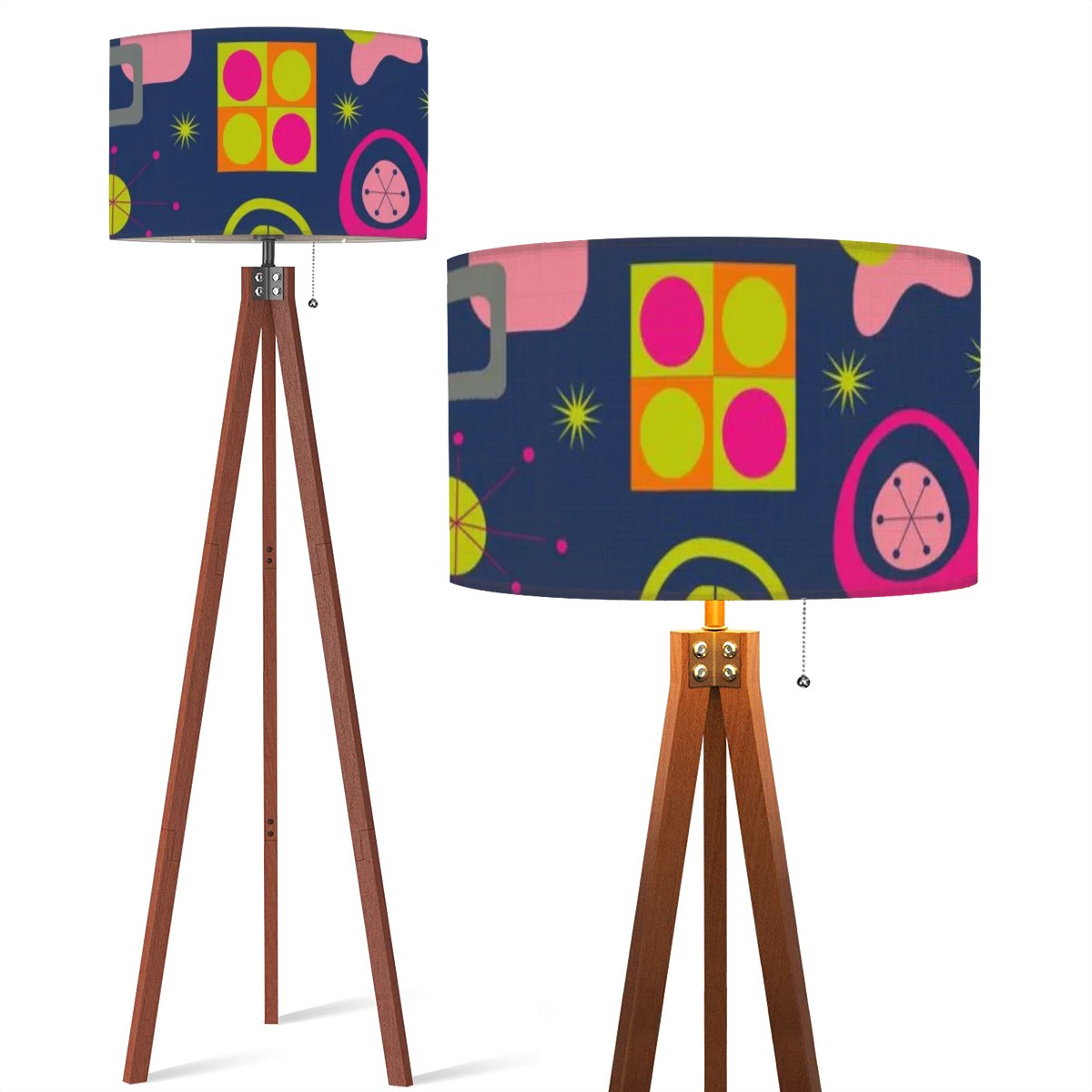 Touch Of Boho Retro Mod Blue, Green , Pink Funky Fun Tripod Floor Lamp - Mid Century Modern Gal