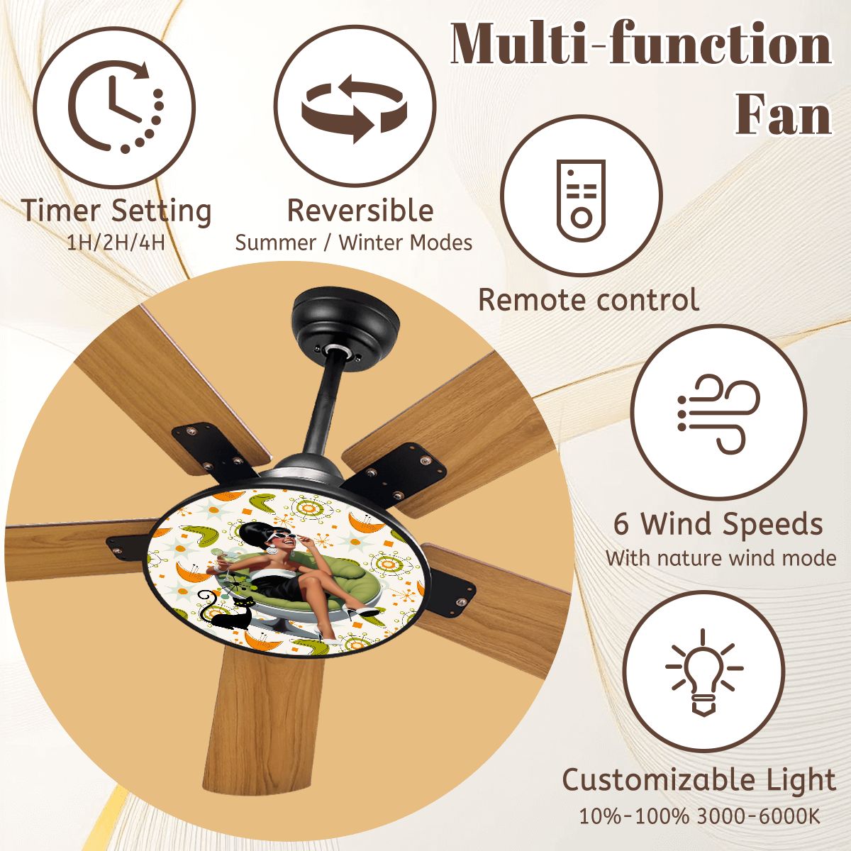 Mid Century Modern Gal Kitschy Quirky Fun Atomic Cat, Cocktail Lounge Ceiling Fan With Light - Mid Century Modern Gal