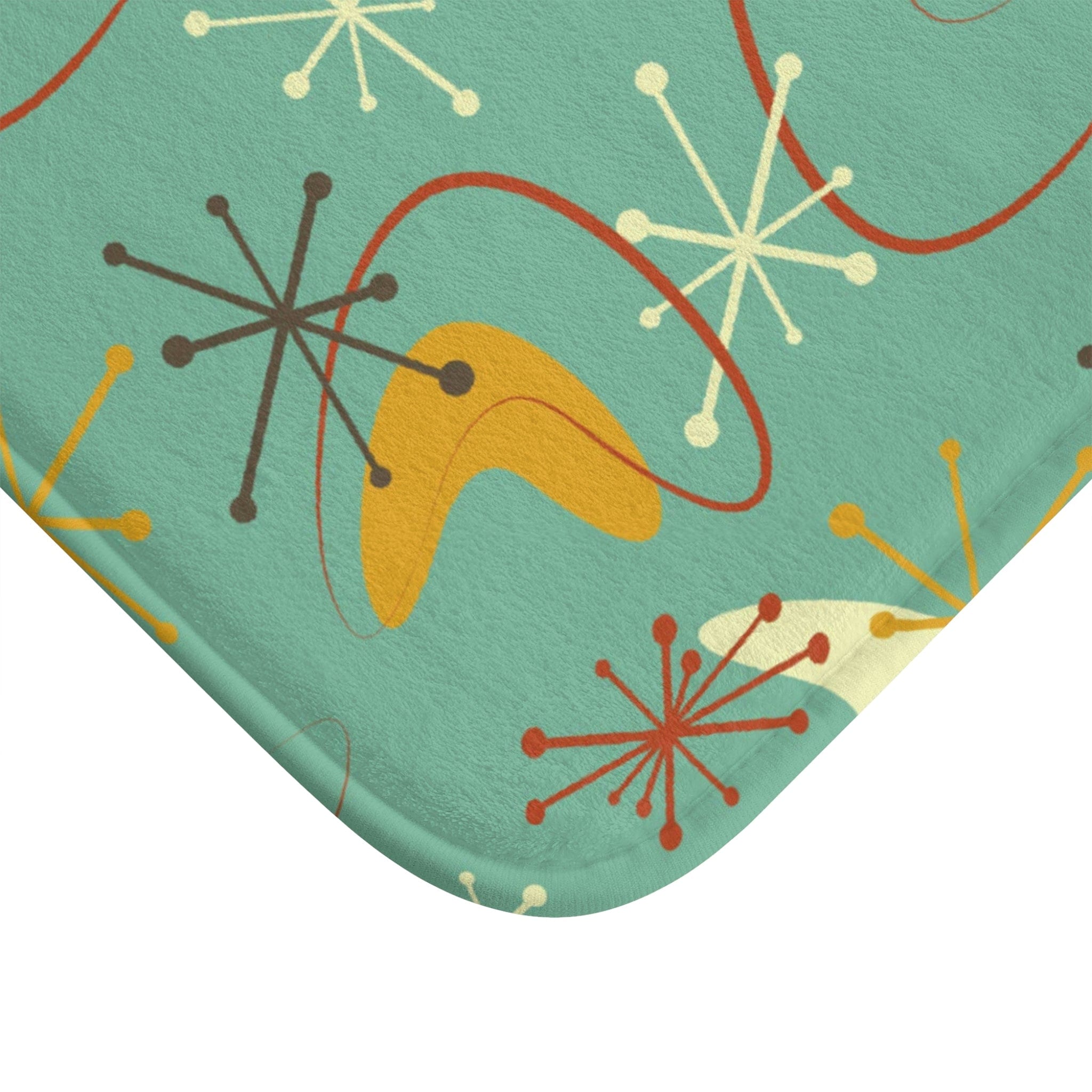 Mid Century Modern Green, Rust, Atomic Boomerang Bath Mat Home Decor 34" × 21"