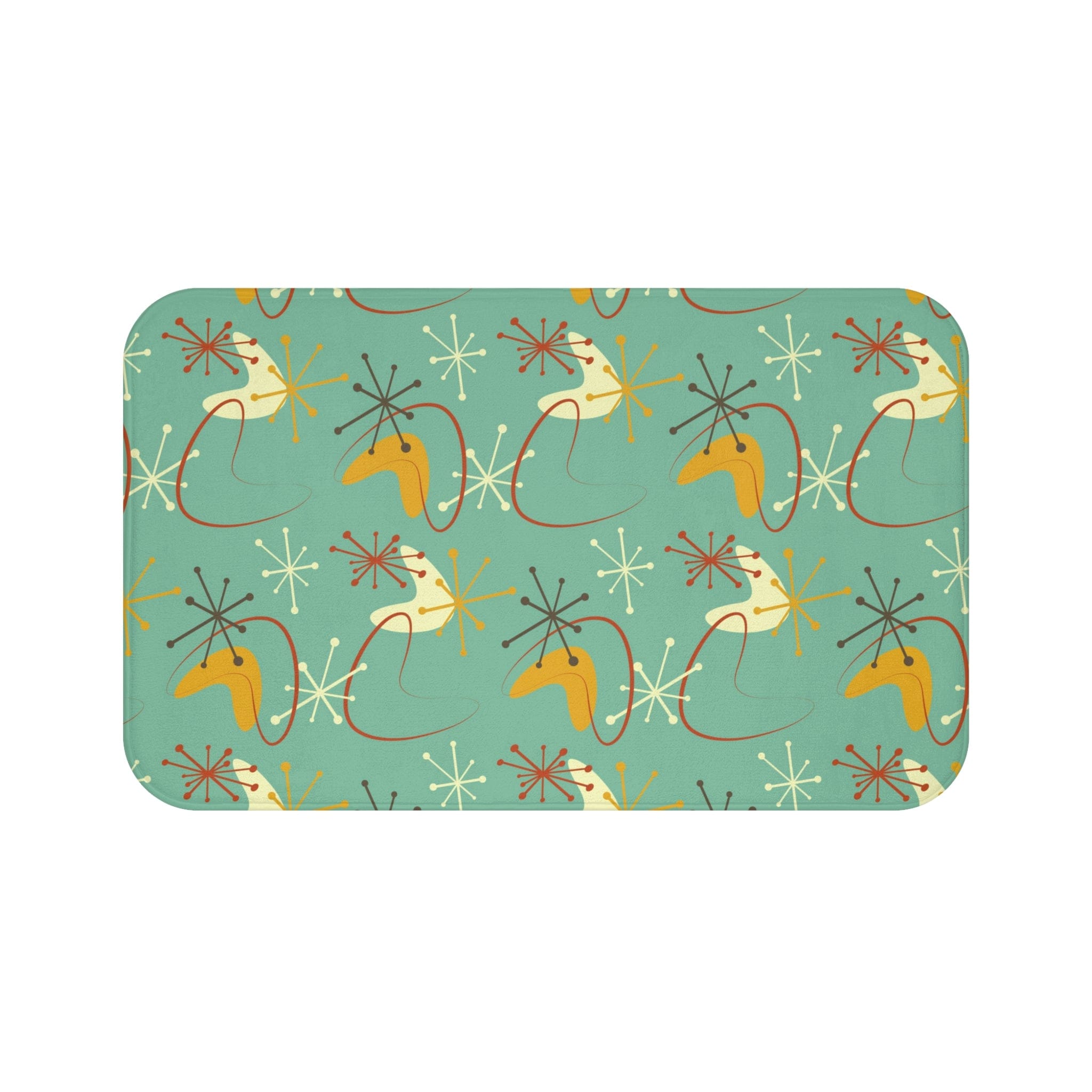 Mid Century Modern Green, Rust, Atomic Boomerang Bath Mat Home Decor 34" × 21"