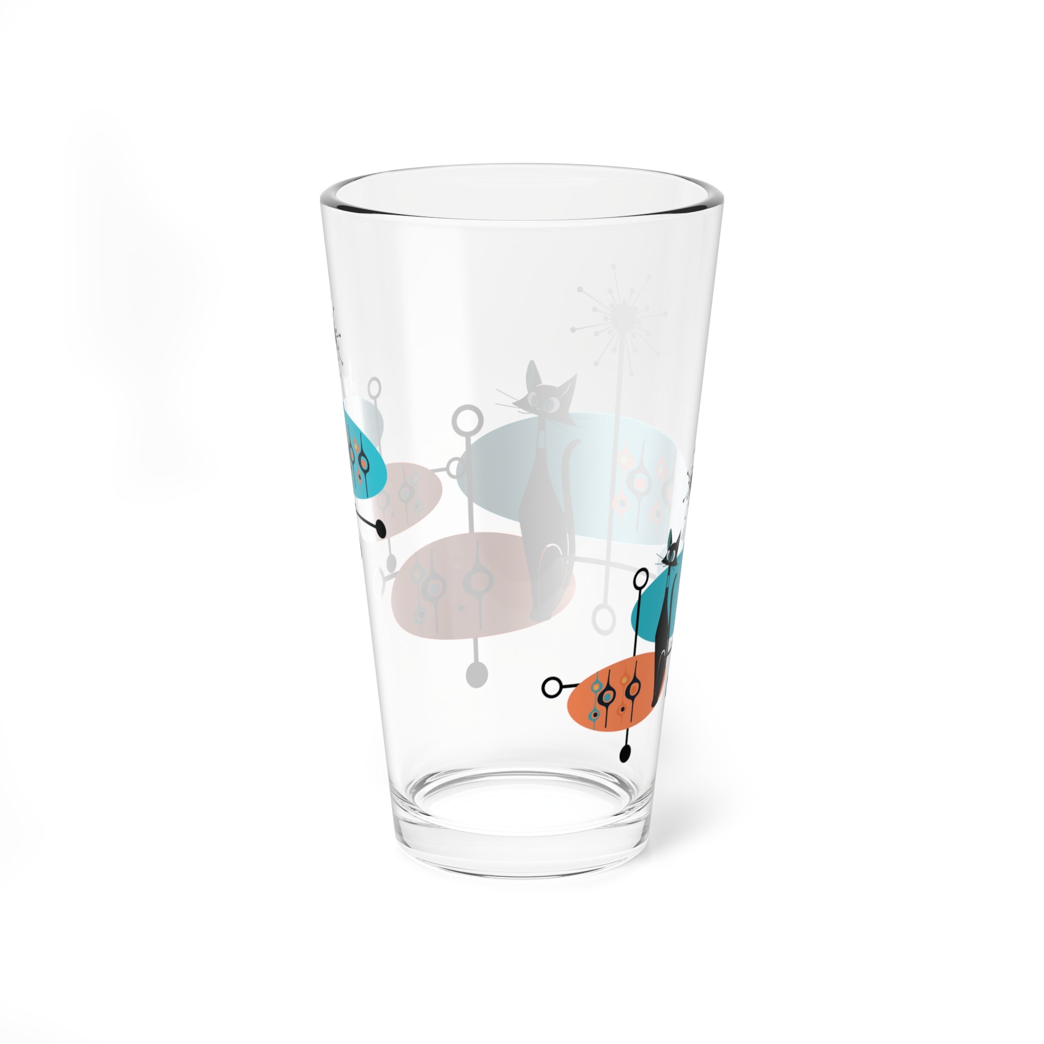 Kitschy Black Atomic Cat Glassware, Linear Lines, Mid Century Modern Barwarem Orange, Teal Sputnik Designed, 50s Cocktail Glass - Mid Century Modern Gal