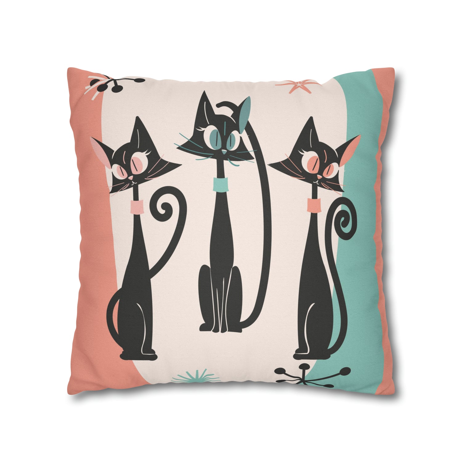 Atomic Cat Pillow, Kitschy 50s Mid Century Modern Style, Coral, Aqua, Creamy Beige, Retro MCM Atomic Home Living Pillow COVER - Mid Century Modern Gal