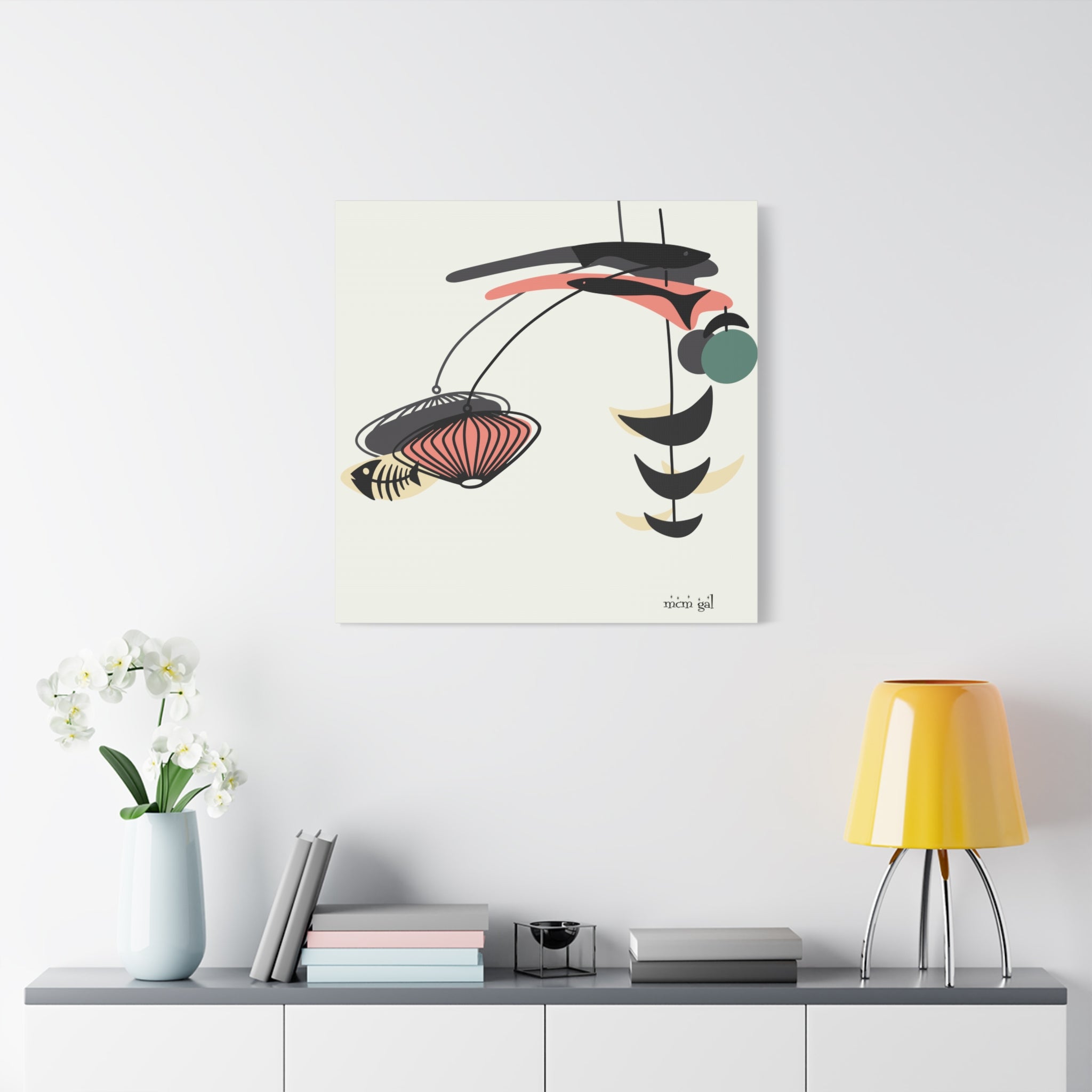 Mid Century Modern Fish Art, Modern Abstract Wall Art Canvas - Mid Century Modern Gal