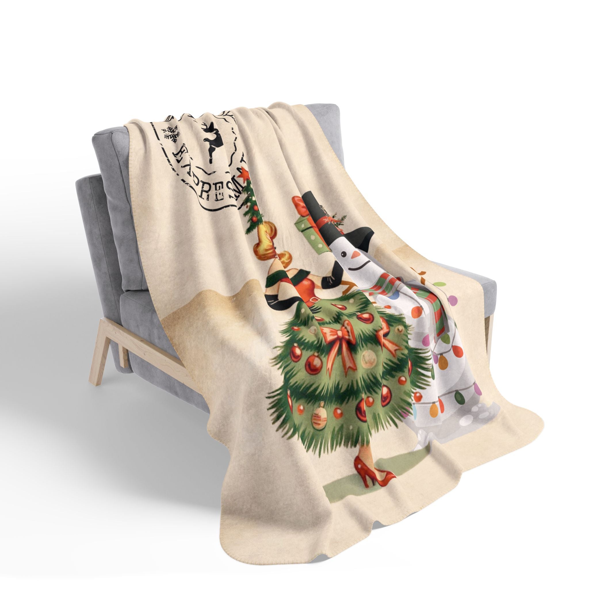 Retro Vintage Holiday 50s Kitsch Santa Gal, Snowman North Pole Cozy Seasonal Blanket - Mid Century Modern Gal