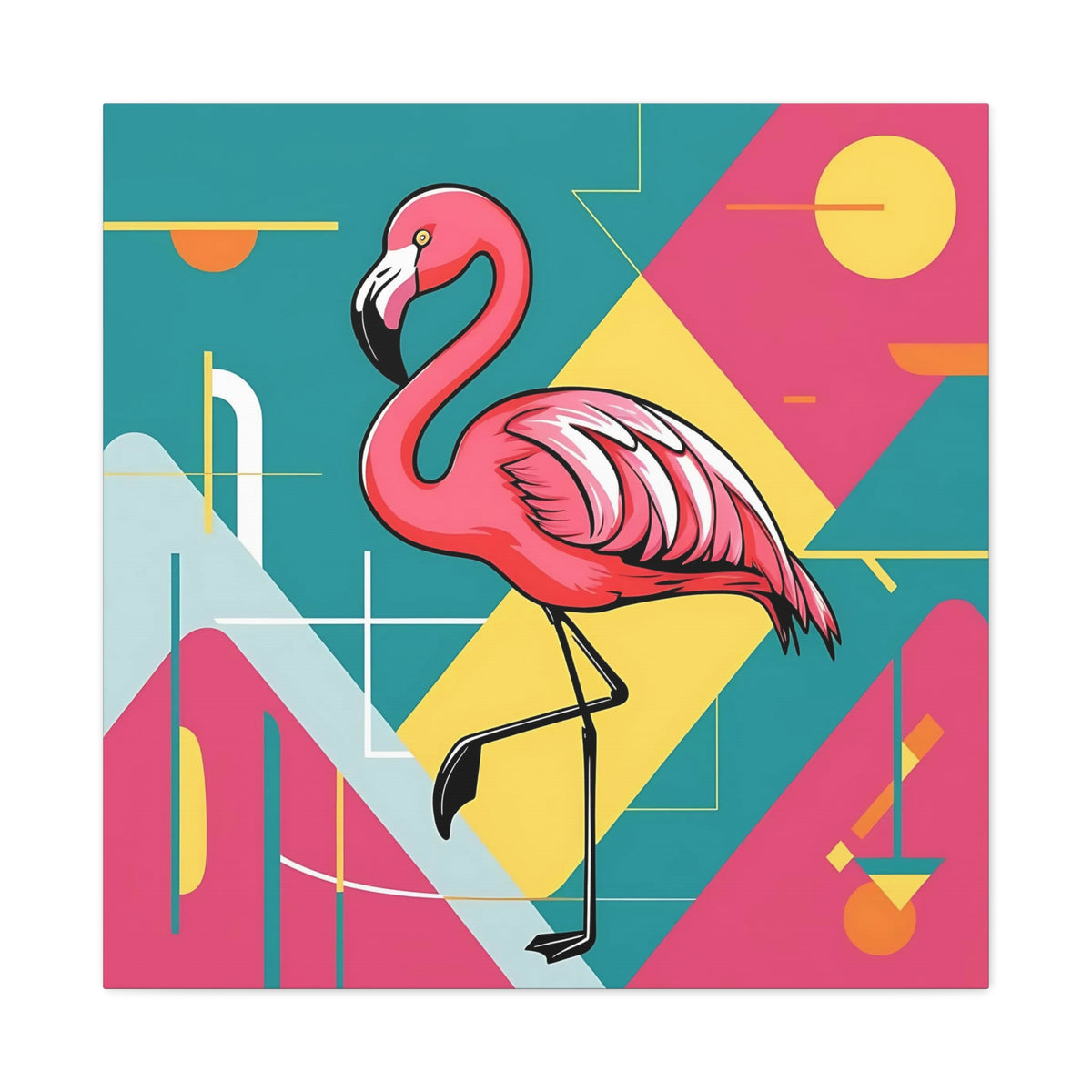 Mid Century Modern Flamingo Art, Kitschy Mod Vibrant Pink Bauhaus Palm Springs Style Wall Art - Mid Century Modern Gal