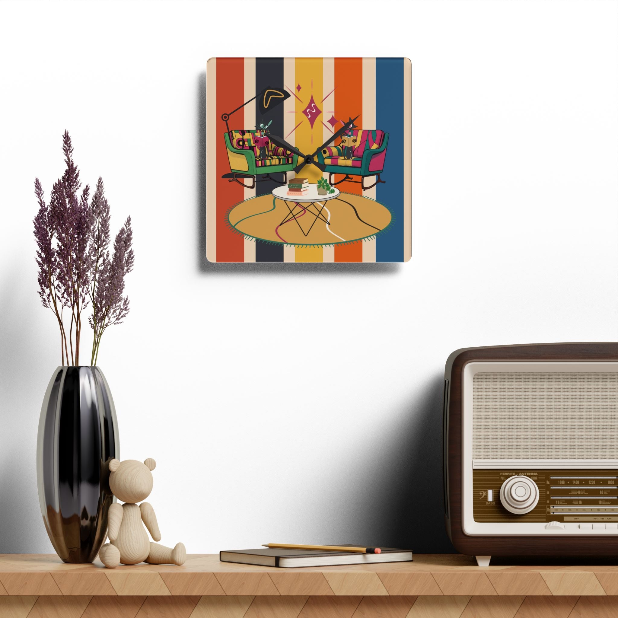 Retro Mid Century Modern Clock - Book Lover Gal, Kitschy Mod Stylish Living Room Decor - Mid Century Modern Gal