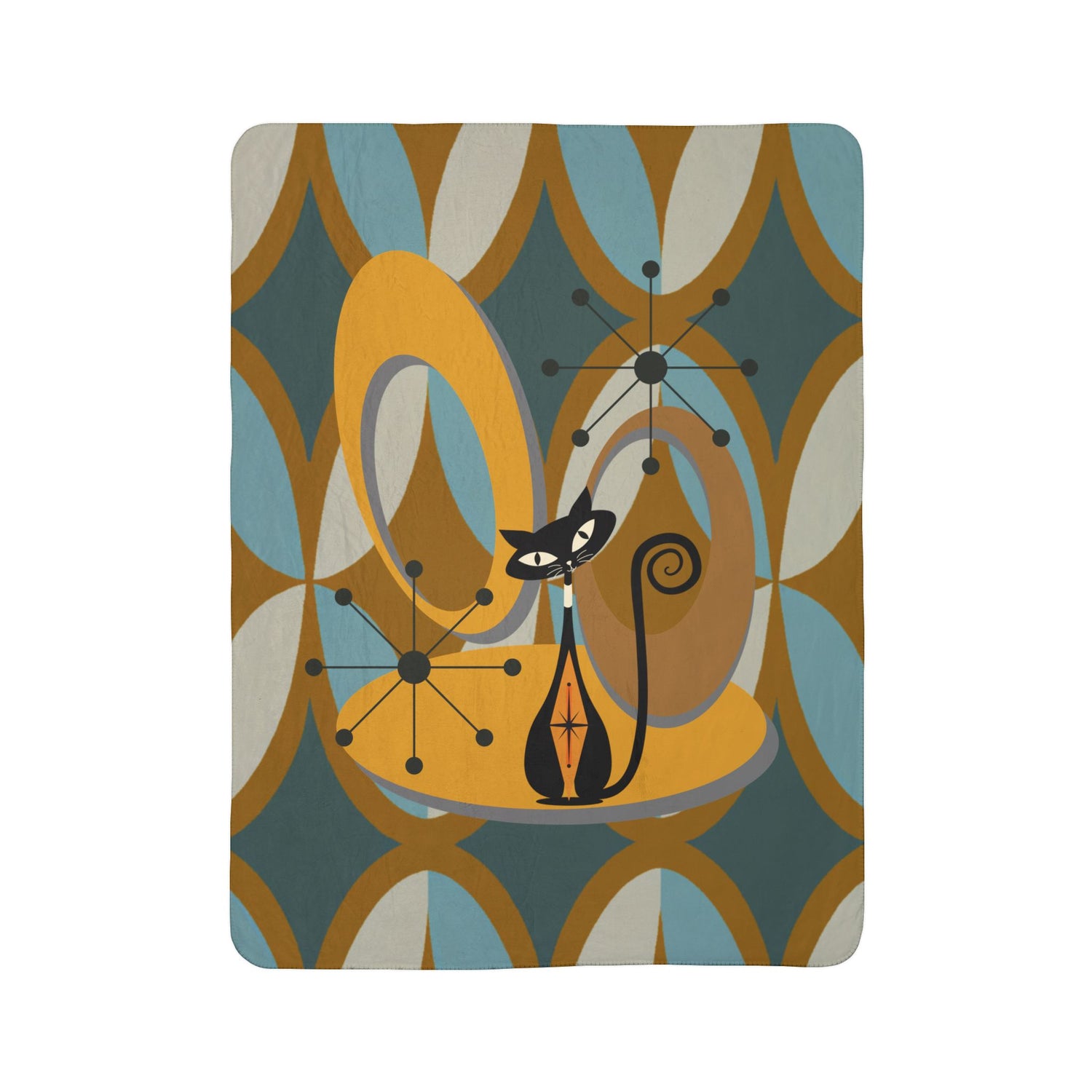 Mid Century Modern Atomic Cat, Retro Diamond Fleece Sherpa Blanket - Mid Century Modern Gal