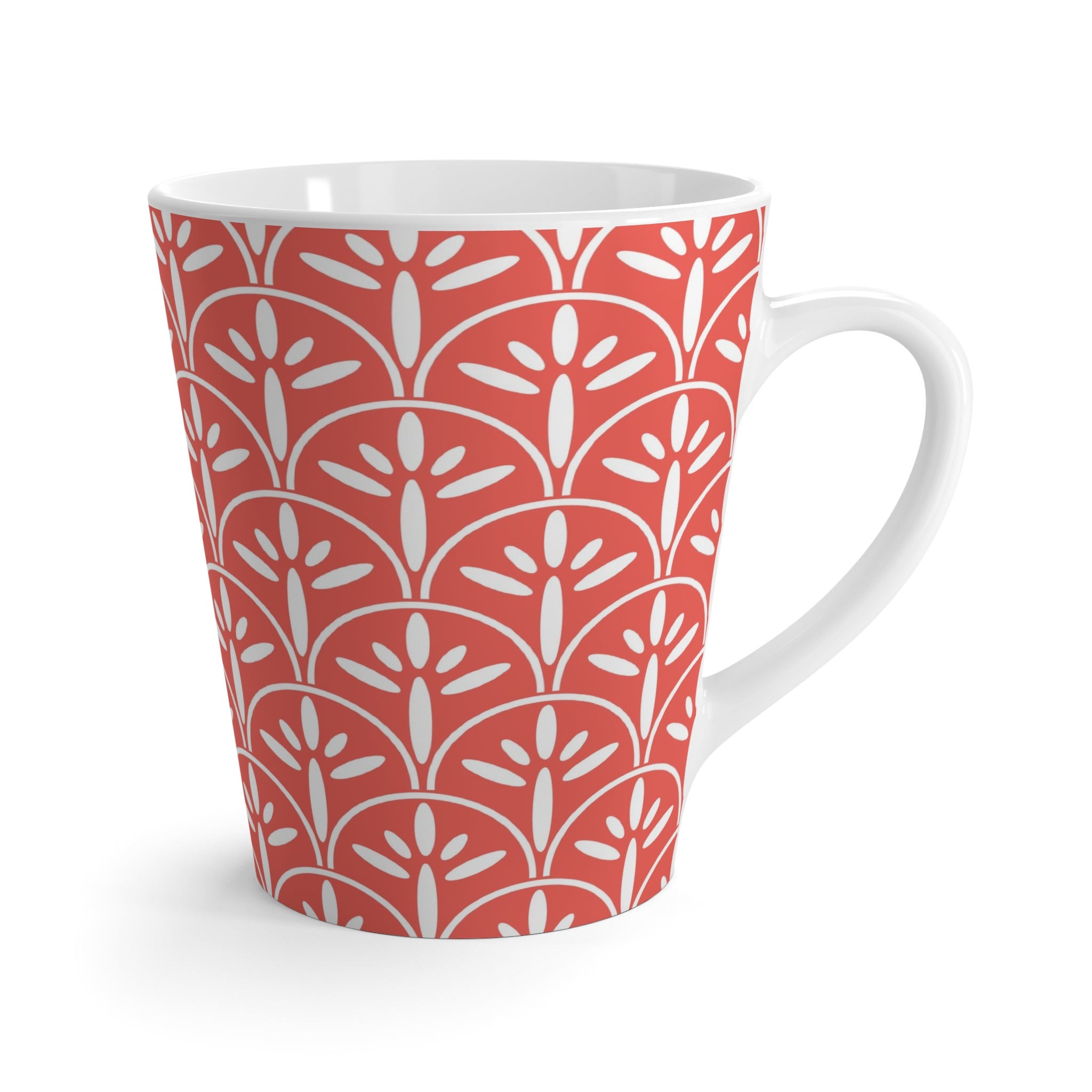 Art Deco Coral, Chic Floral Latte Mug - Trendy Coffee Cup for Stylish Mornings - Mid Century Modern Gal
