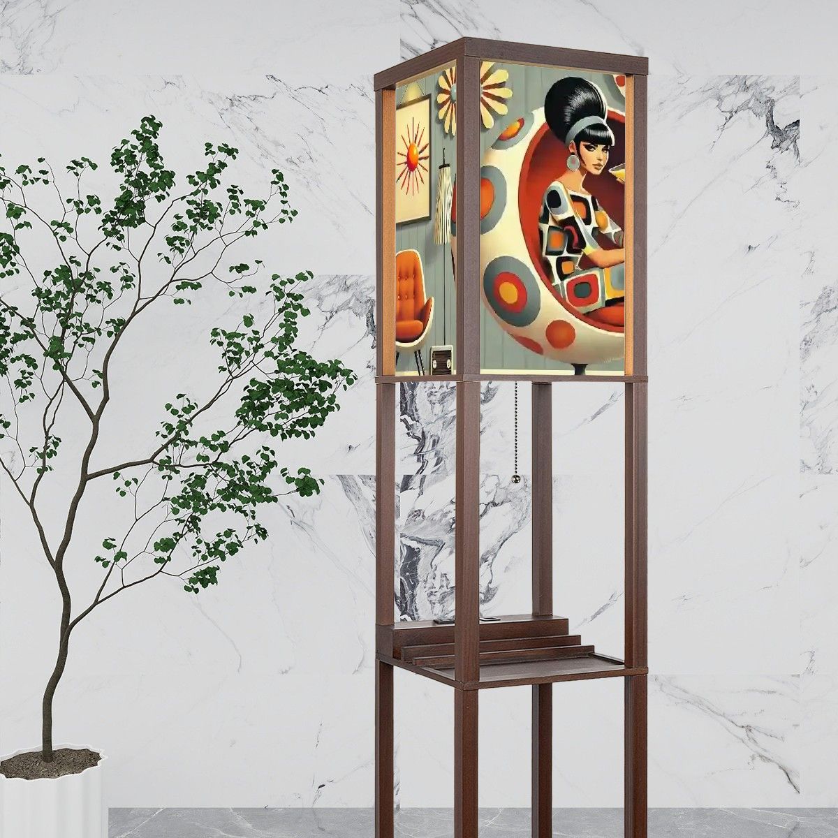 Mod 60s Floor Lamp, Mid Mod Kitsch Floor Lamp with Shelves (Made in USA) - Mid Century Modern Gal
