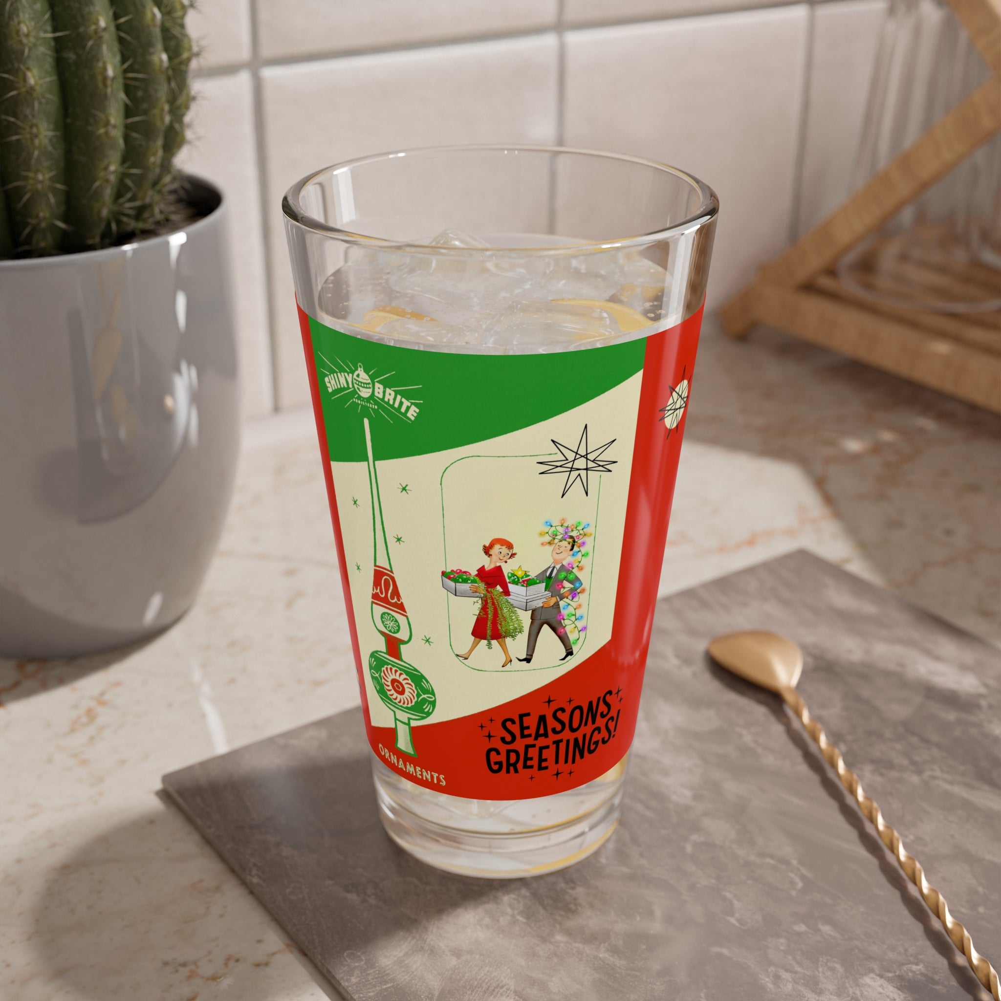 Vintage Shiny Bright Ornaments, Kitschy Mod Season Greetings Holiday MCM Barware - Mid Century Modern Gal