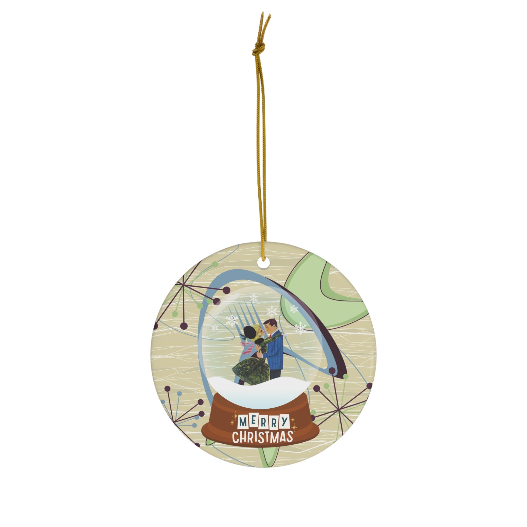 Mid Century Modern Designed Snow Globe, Kitschy Christmas Cermaic Ornament - Mid Century Modern Gal