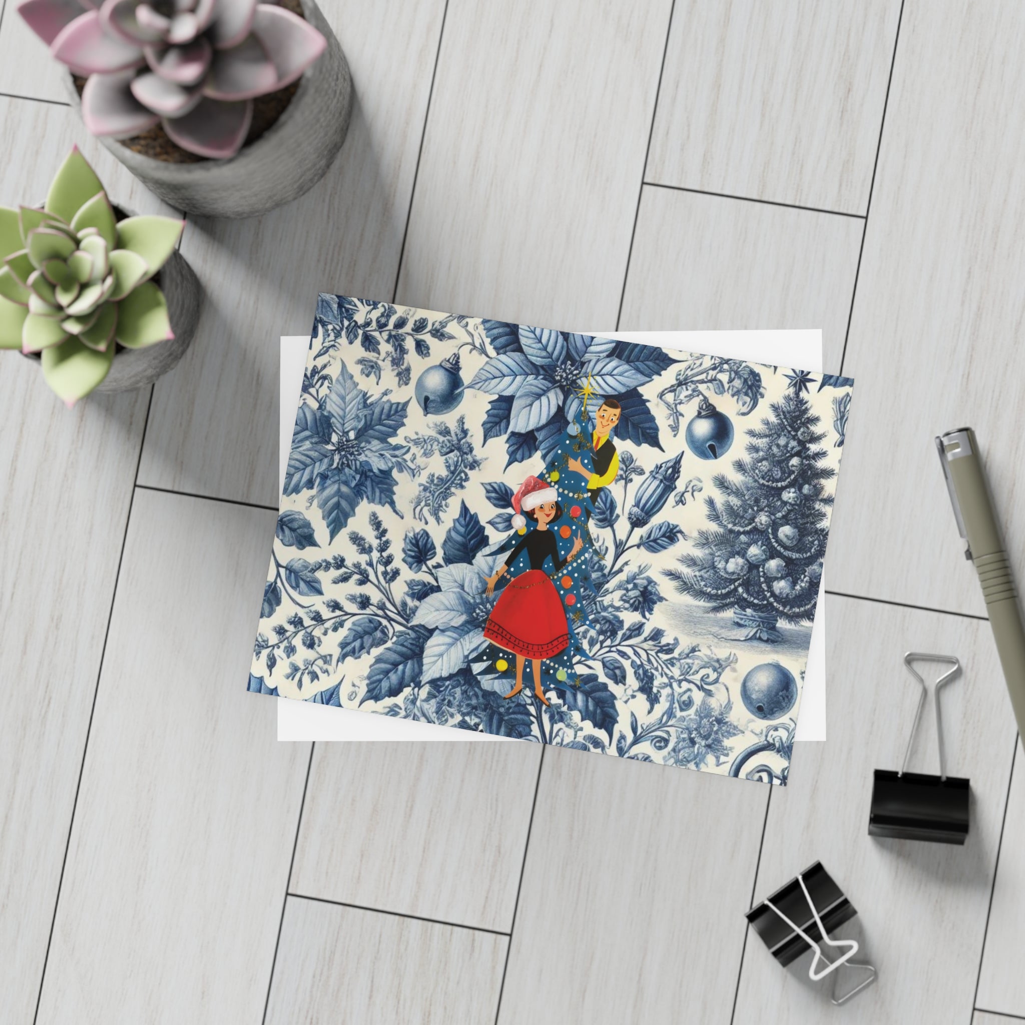 Holiday Blue Toile, Kitschy 50s Holiday Greeting Postcard Bundles - Mid Century Modern Gal