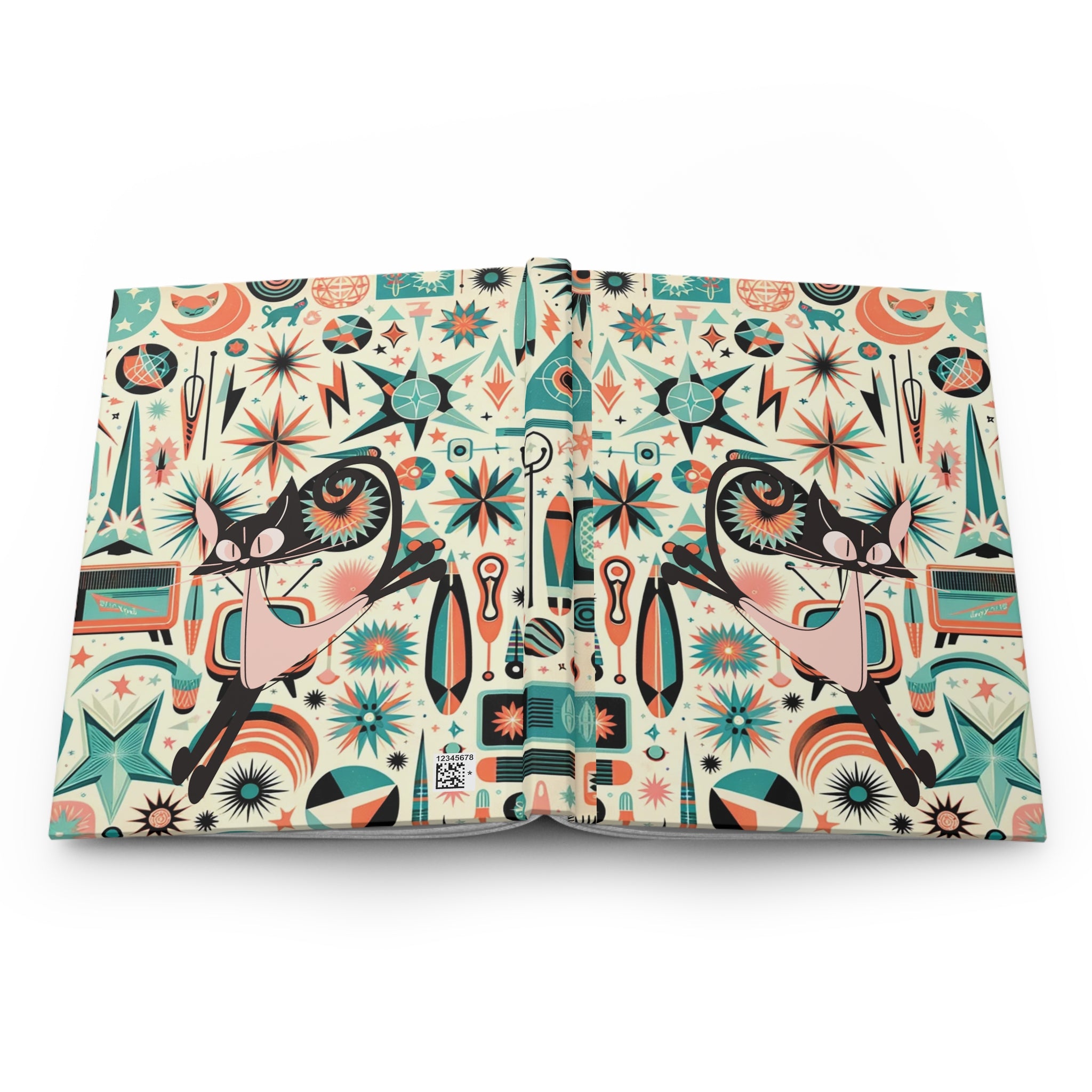 Atomic Cat Desk Journal, Notebook, Mid Century Modern Atomic 50s Design Hardcover Journal - Mid Century Modern Gal