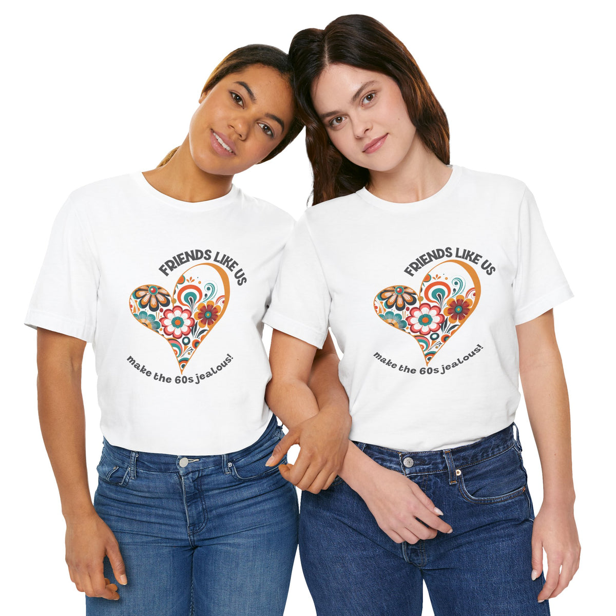 Friends Like Us Vintage Retro Floral Heart Bestie Tee For All Ages - Mid Century Modern Gal
