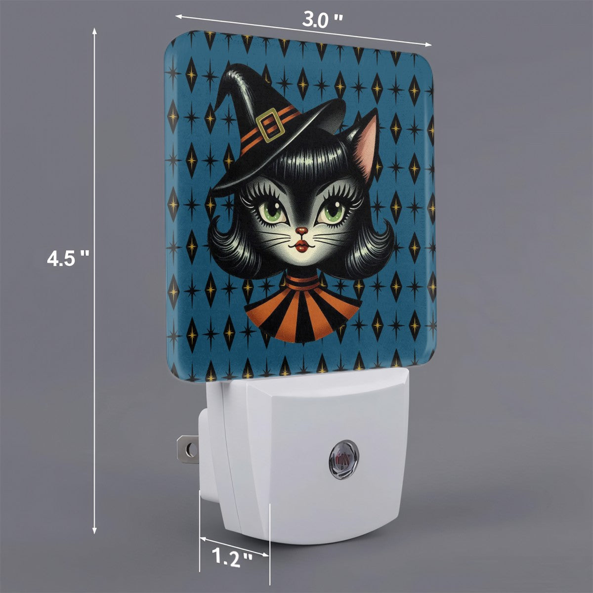 Vintage Halloween Black Cat Sexy Sexton Mid Century Modern Blue LED Night Light Set of 2 - Mid Century Modern Gal