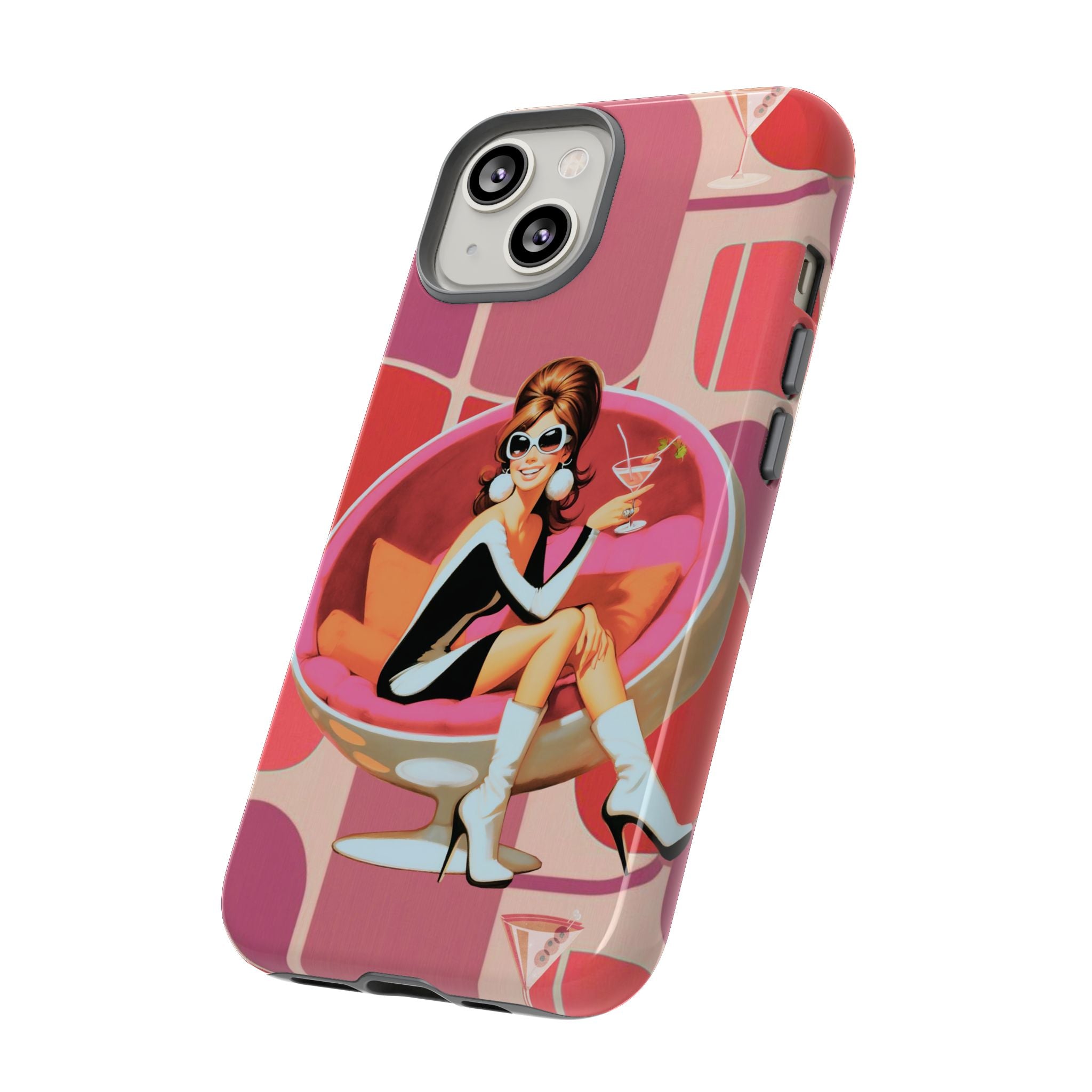 Mid Mod 60s Mod Gal, Kick Back Enjoy, Retro Chic Phone Case with Cocktail Design