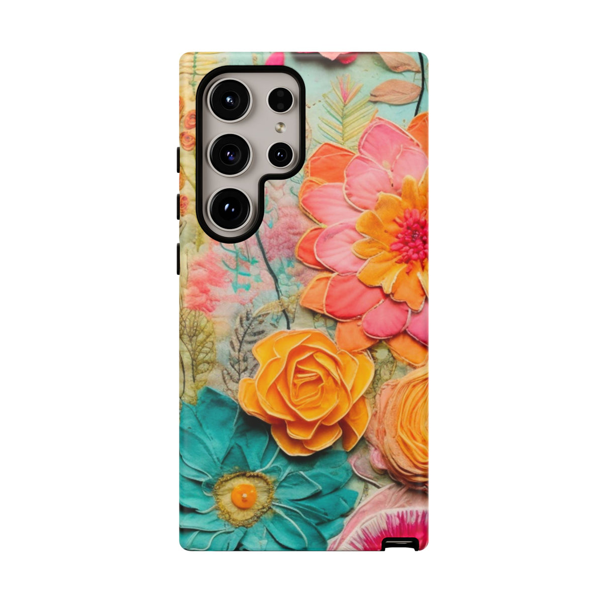 Boho Retro Floral Faux Pressed Flowers Smart Phone Tough Phone Cases