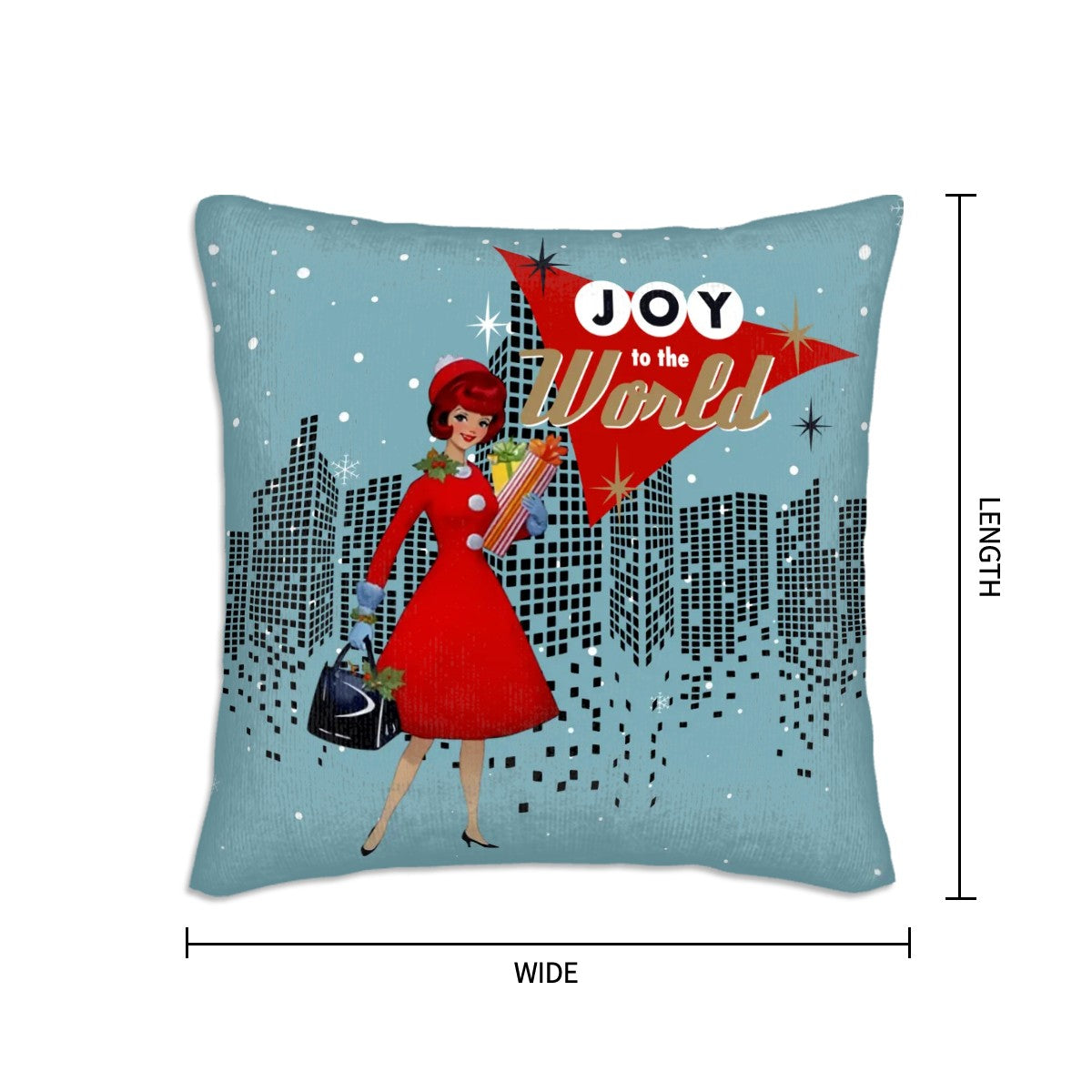 Mid Century Modern Christmas Pillow Cover, Mod Gal, Joy To The World City Scape - Mid Century Modern Gal