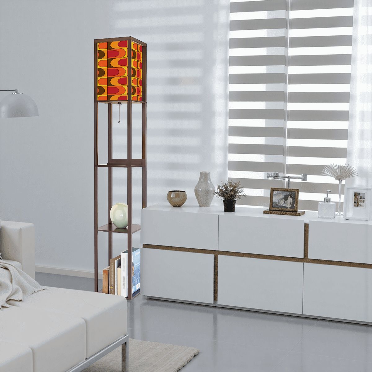 Retro Groovy Wave 70s Mod Floor Lighting With Shelves - Mid Century Modern Gal