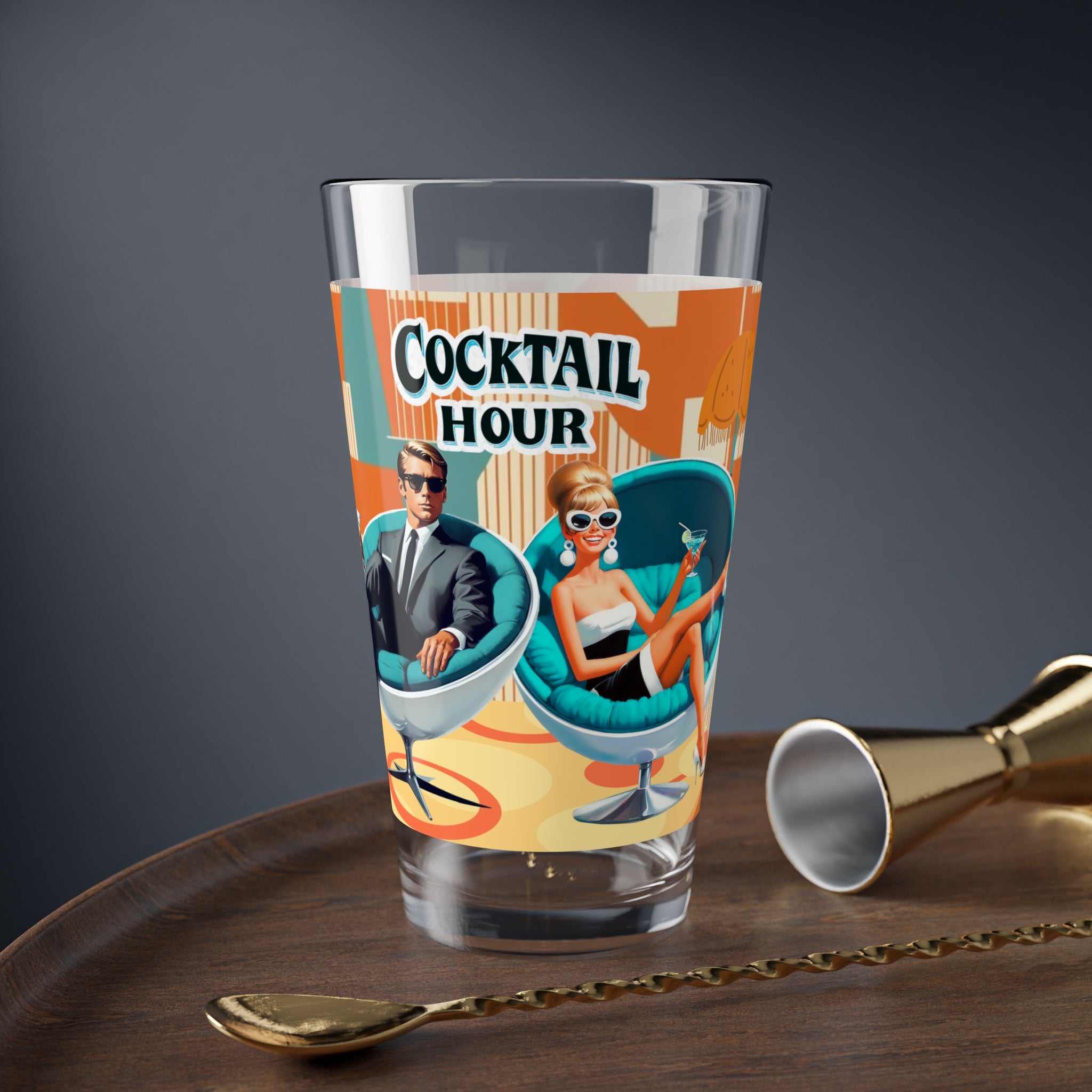 Mid Century Modern Barware Glass, Mod 60s Retro Cocktail Hour Mixing Glass - 16oz Drinkware - Mid Century Modern Gal