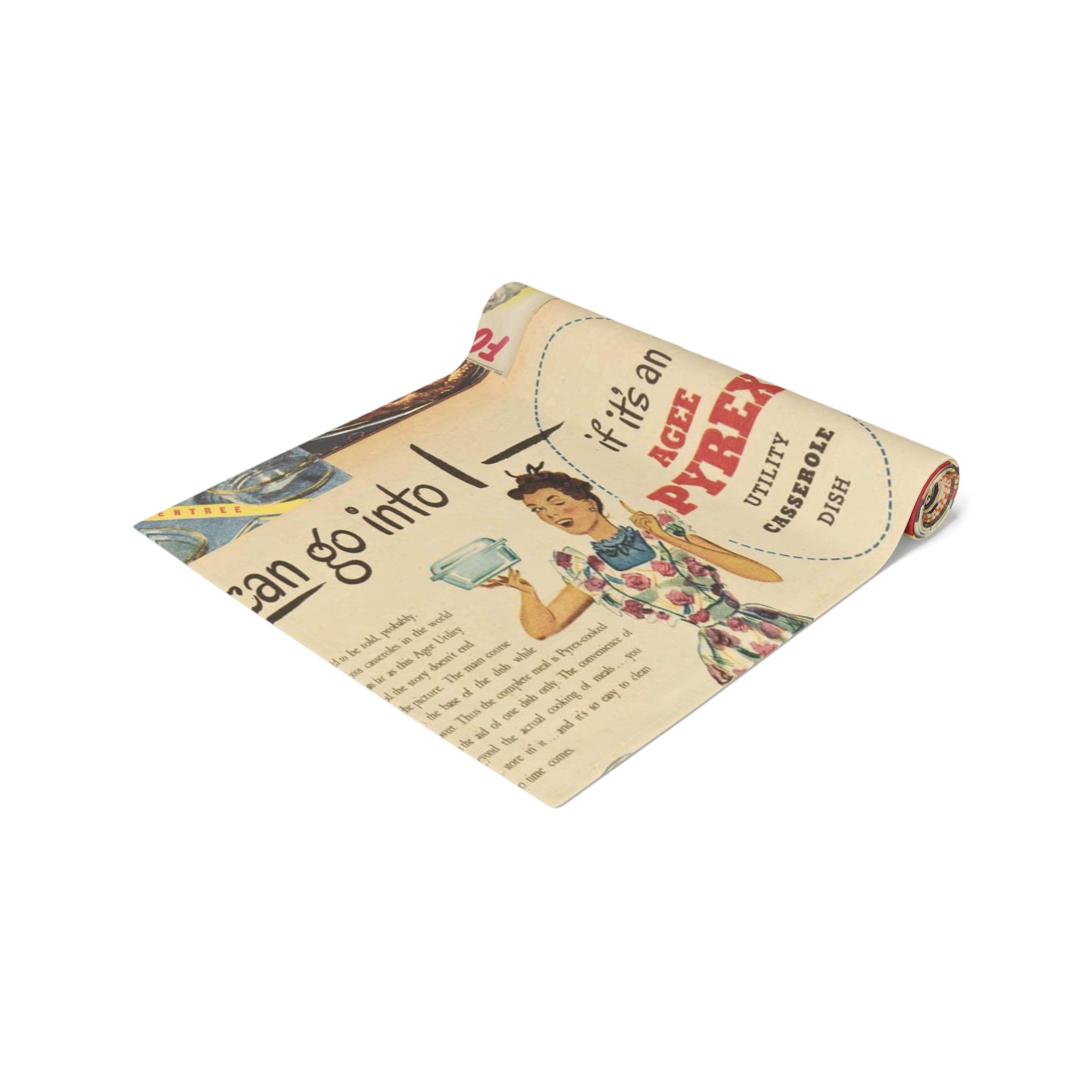 Vintage Pyrex Kitchen Ads, Mod Kitschy 50s Table Runner - Mid Century Modern Gal