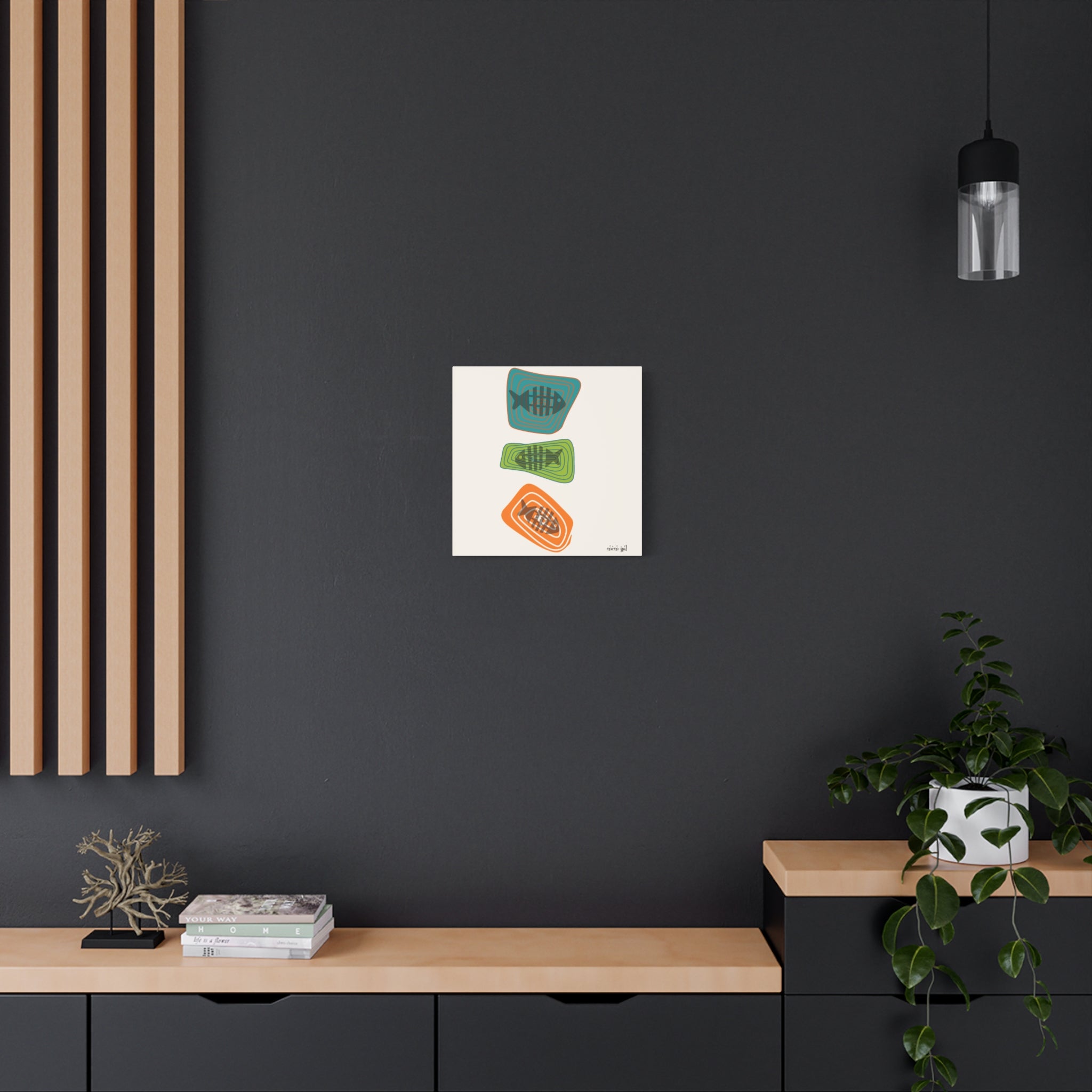 Mid Century Modern Fish Art, Colorful Abstract Fish Wall Art Canvas - Modern Home Decor - Mid Century Modern Gal