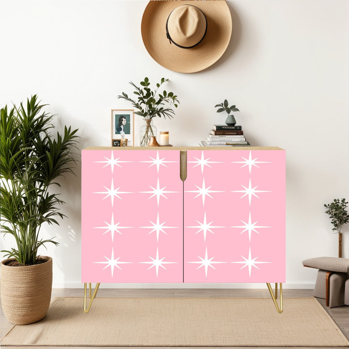 Mid Century Modern Atomic Pink White Starburst 50s Retro Sidetable Credenza - Mid Century Modern Gal