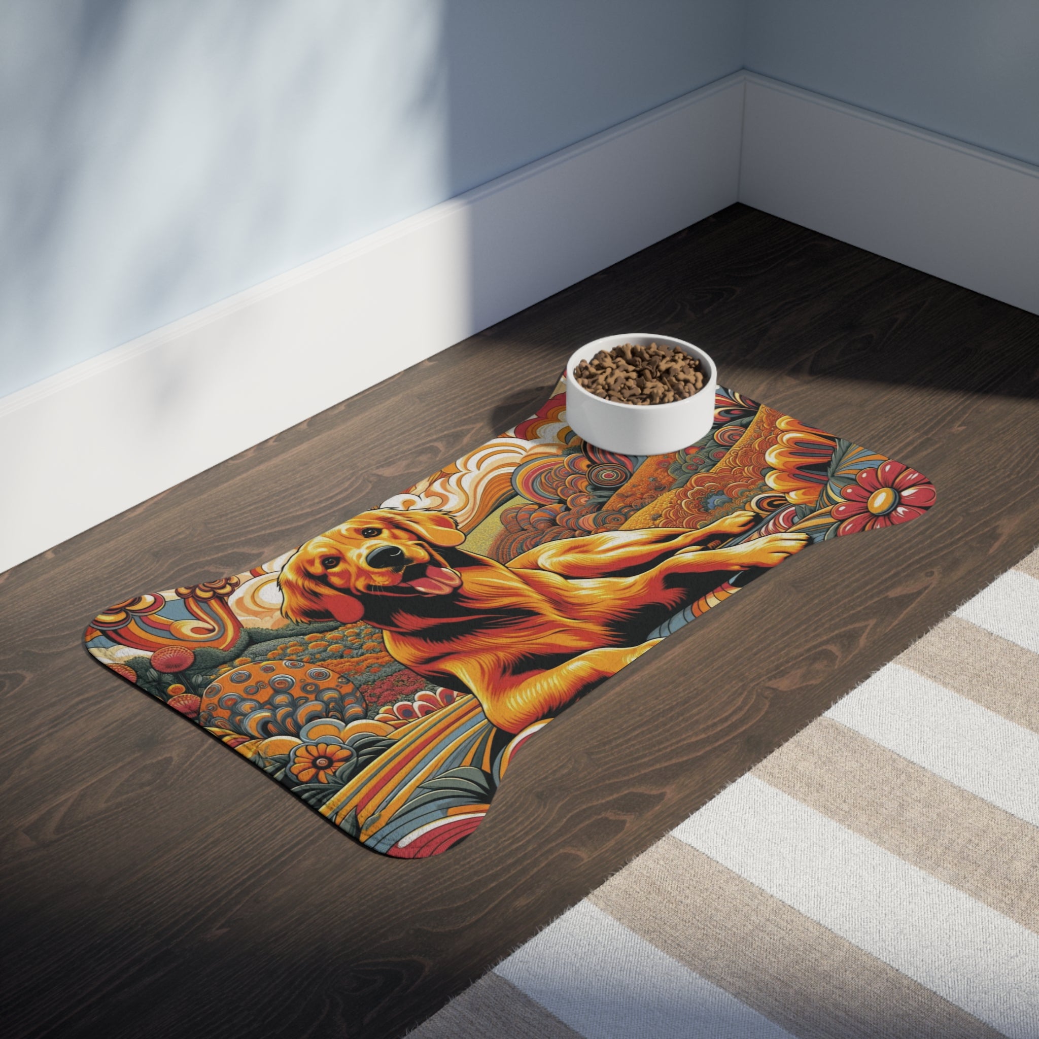 Retro Pet Feeding Mat, Golden Retriever Lover Owner Groovy Pet Feeding Mats - Mid Century Modern Gal