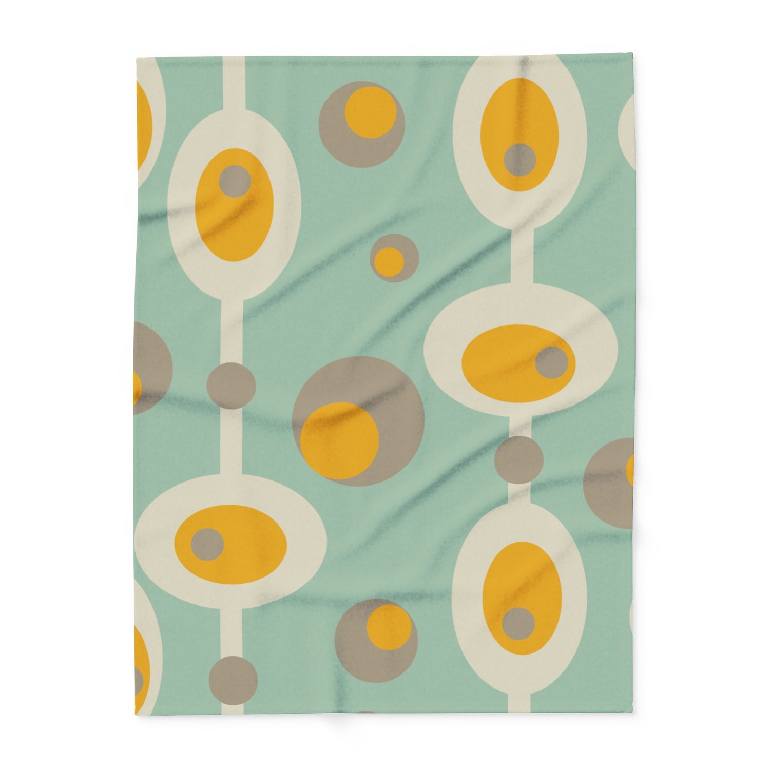 Mid Century Modern Mint Green, Mustard Yellow Mod Orb MCM Lightweight Fleece Blanket - Mid Century Modern Gal