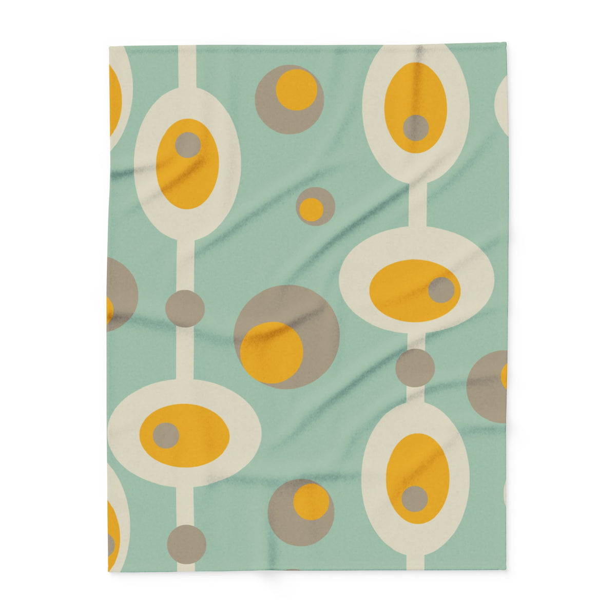 Mid Century Modern Mint Green, Mustard Yellow Mod Orb MCM Lightweight Fleece Blanket - Mid Century Modern Gal