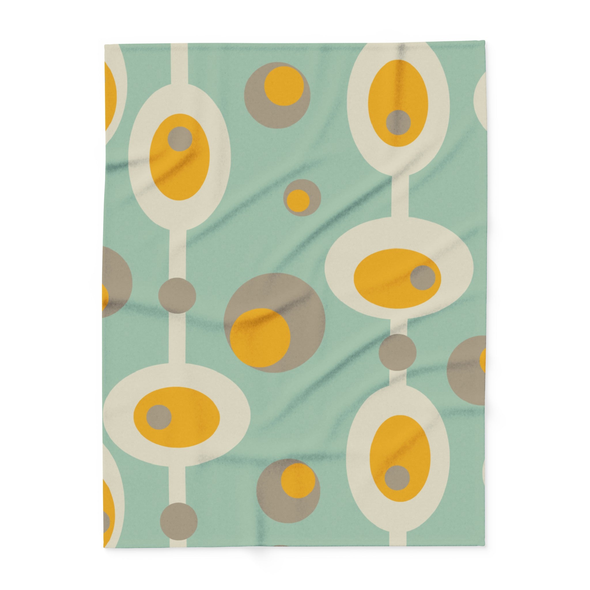 Mid Century Modern Mint Green, Mustard Yellow Mod Orb MCM Lightweight Fleece Blanket - Mid Century Modern Gal