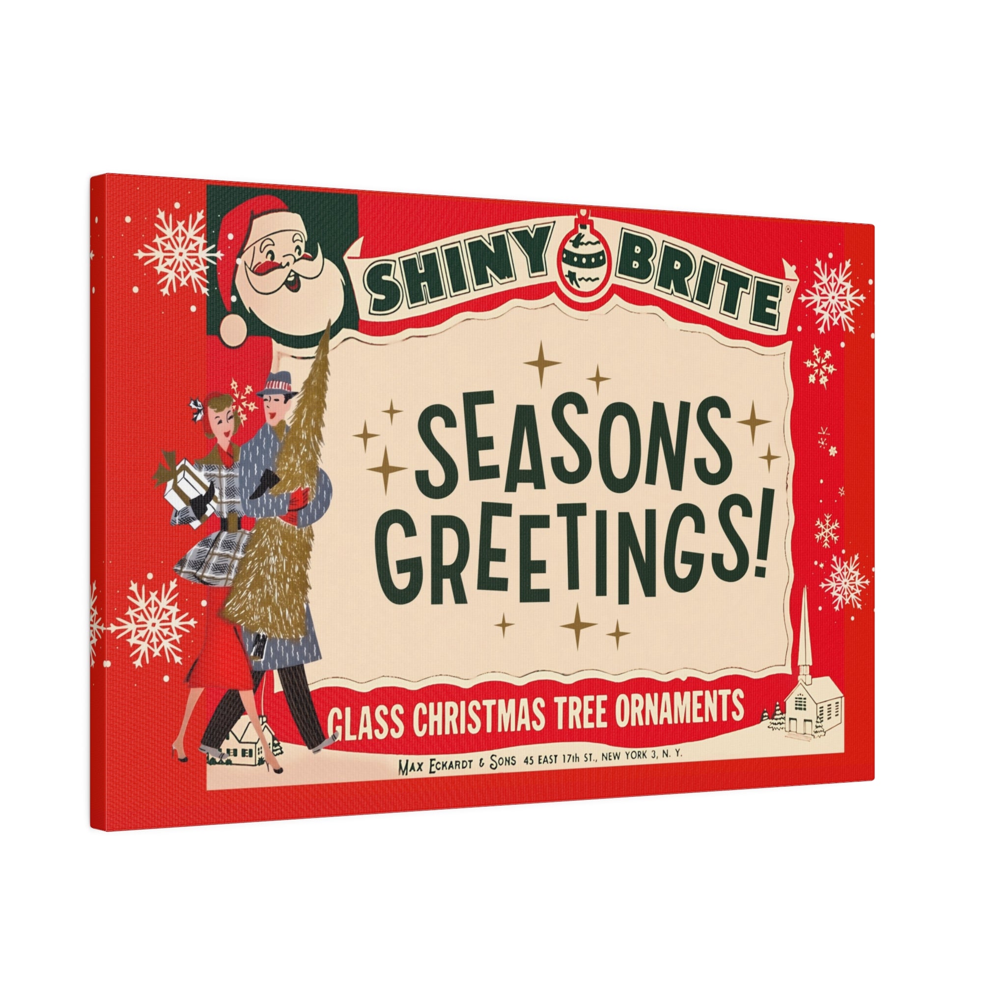 Shiny Brite Vintage Ad, Mid Century Modern Kitschy Christmas Deocr Matte Canvas - Mid Century Modern Gal