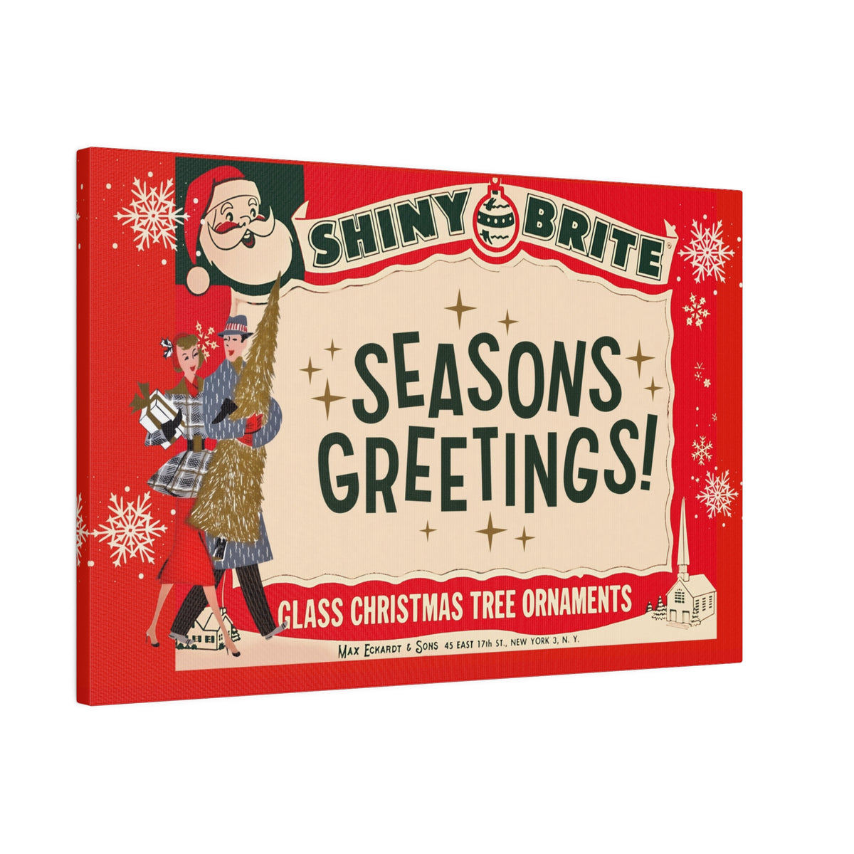 Shiny Brite Vintage Ad, Mid Century Modern Kitschy Christmas Deocr Matte Canvas - Mid Century Modern Gal