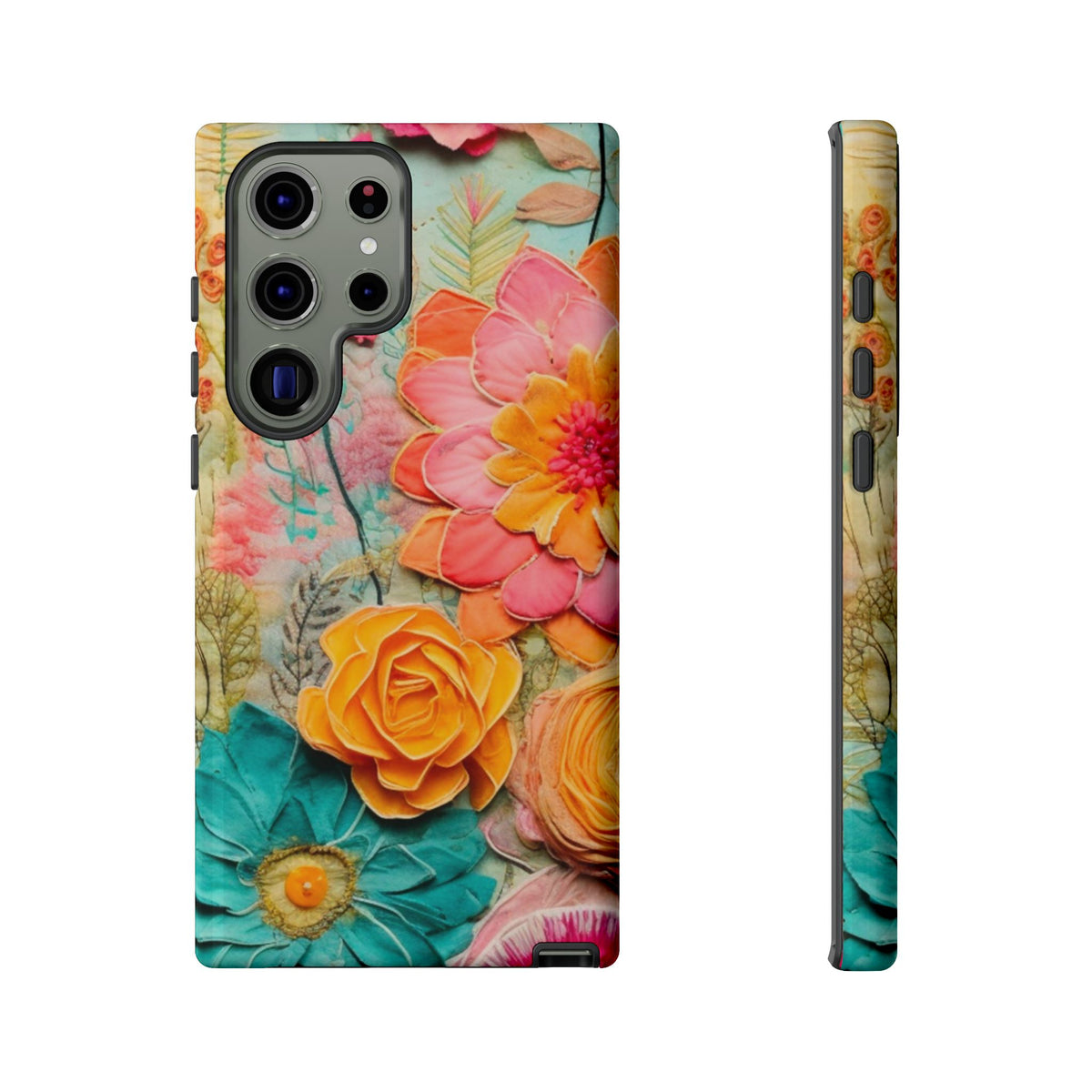 Boho Retro Floral Faux Pressed Flowers Smart Phone Tough Phone Cases