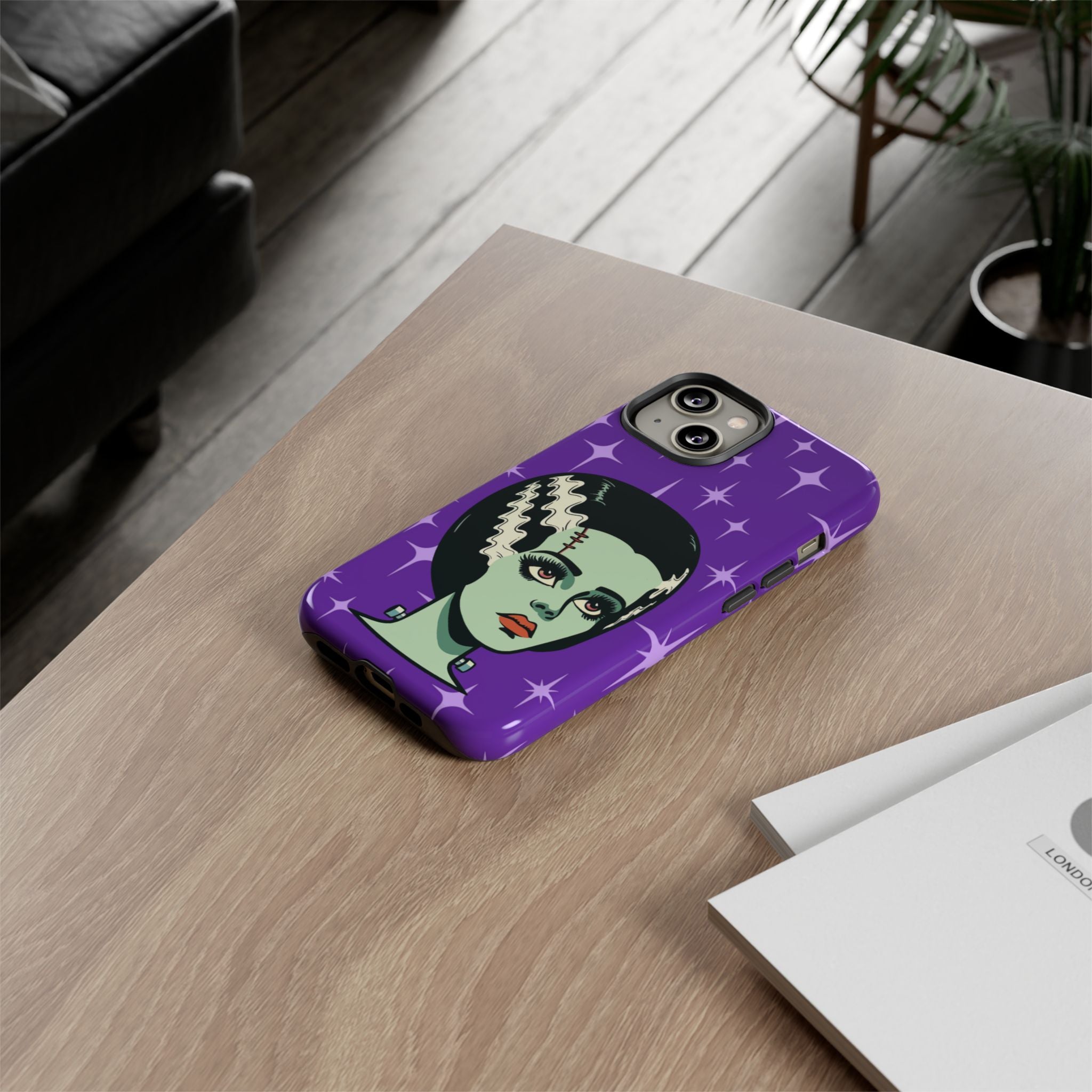 Bride of Frankenstein Retro Mid Mod Horror Buff Purple Halloween Tough Phone Case