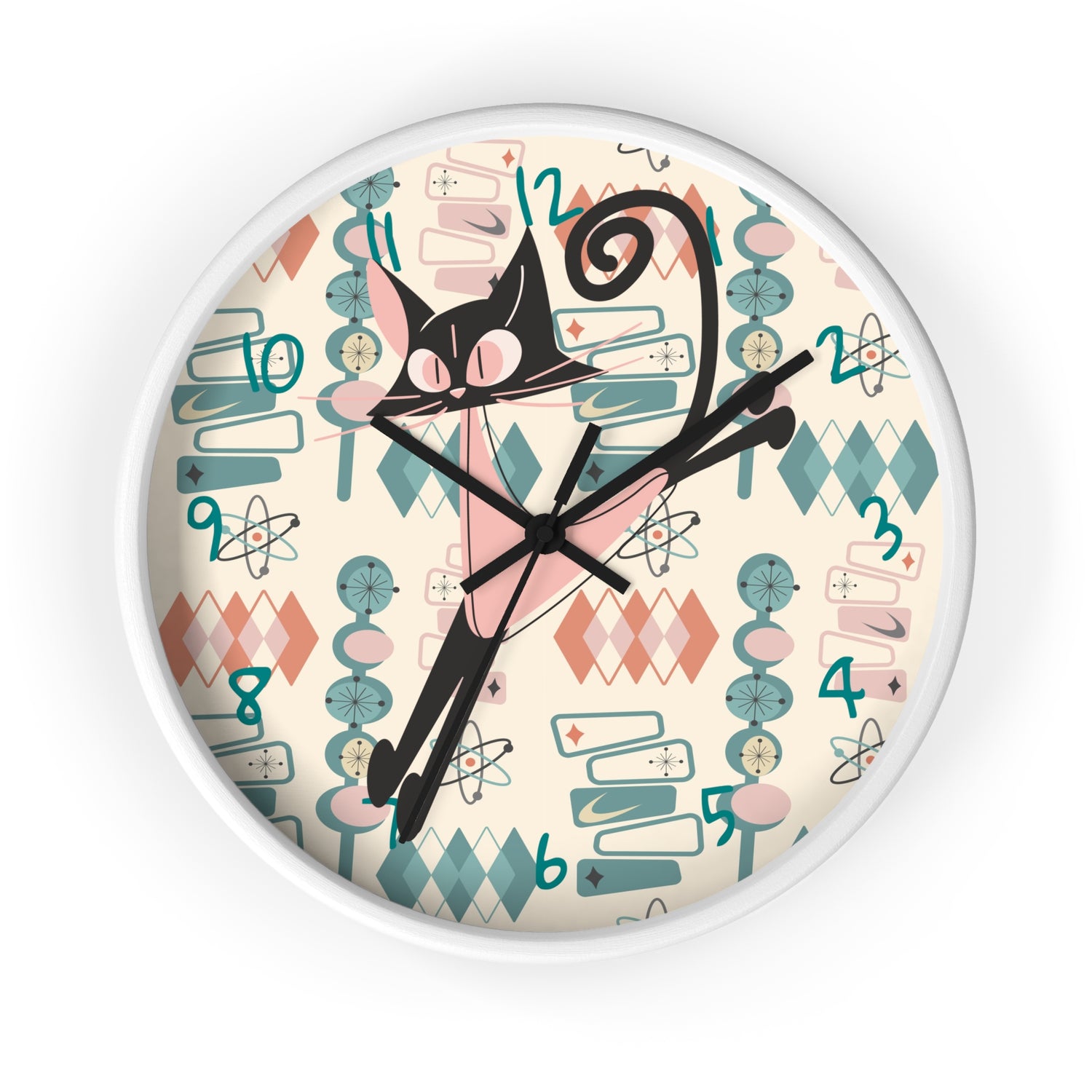 Atomic Cat Wall Clock, Mid Century Modern Kitschy Kitchen, Bedroom Livingroom Clocks - Mid Century Modern Gal