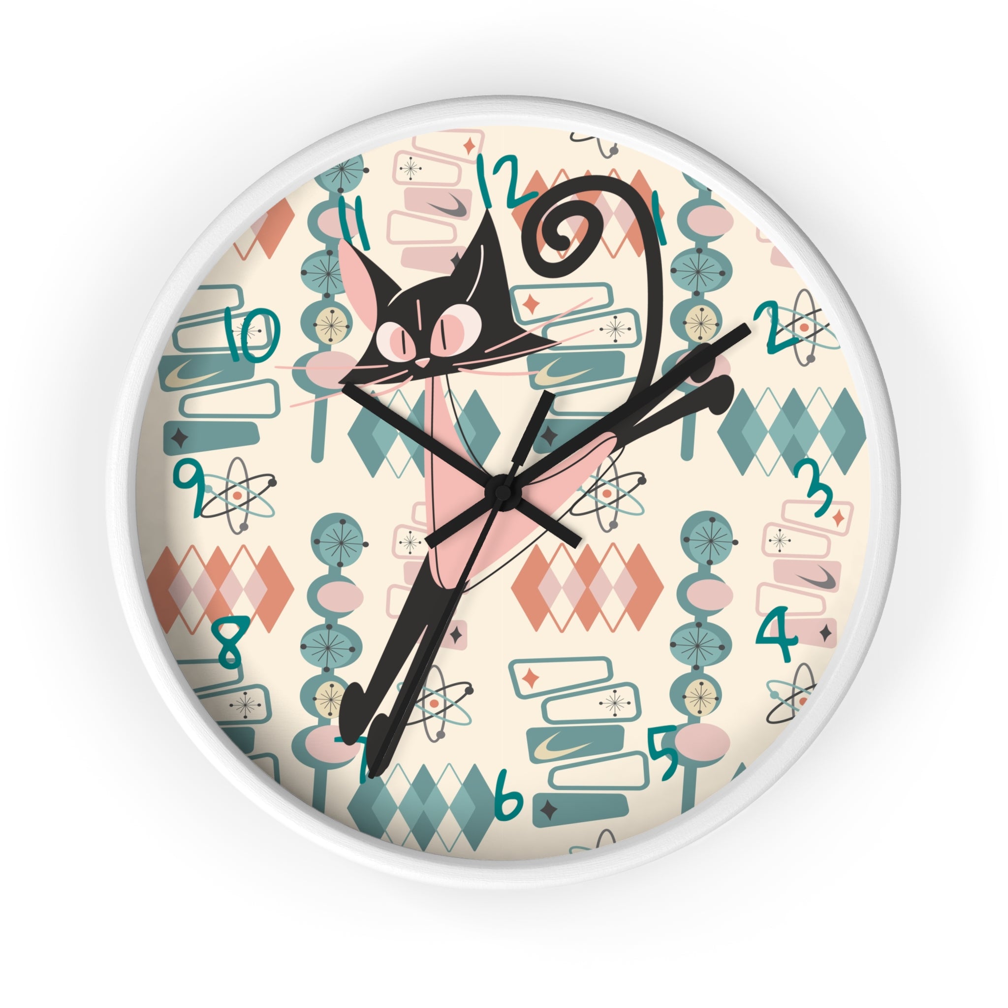 Atomic Cat Wall Clock, Mid Century Modern Kitschy Kitchen, Bedroom Livingroom Clocks - Mid Century Modern Gal