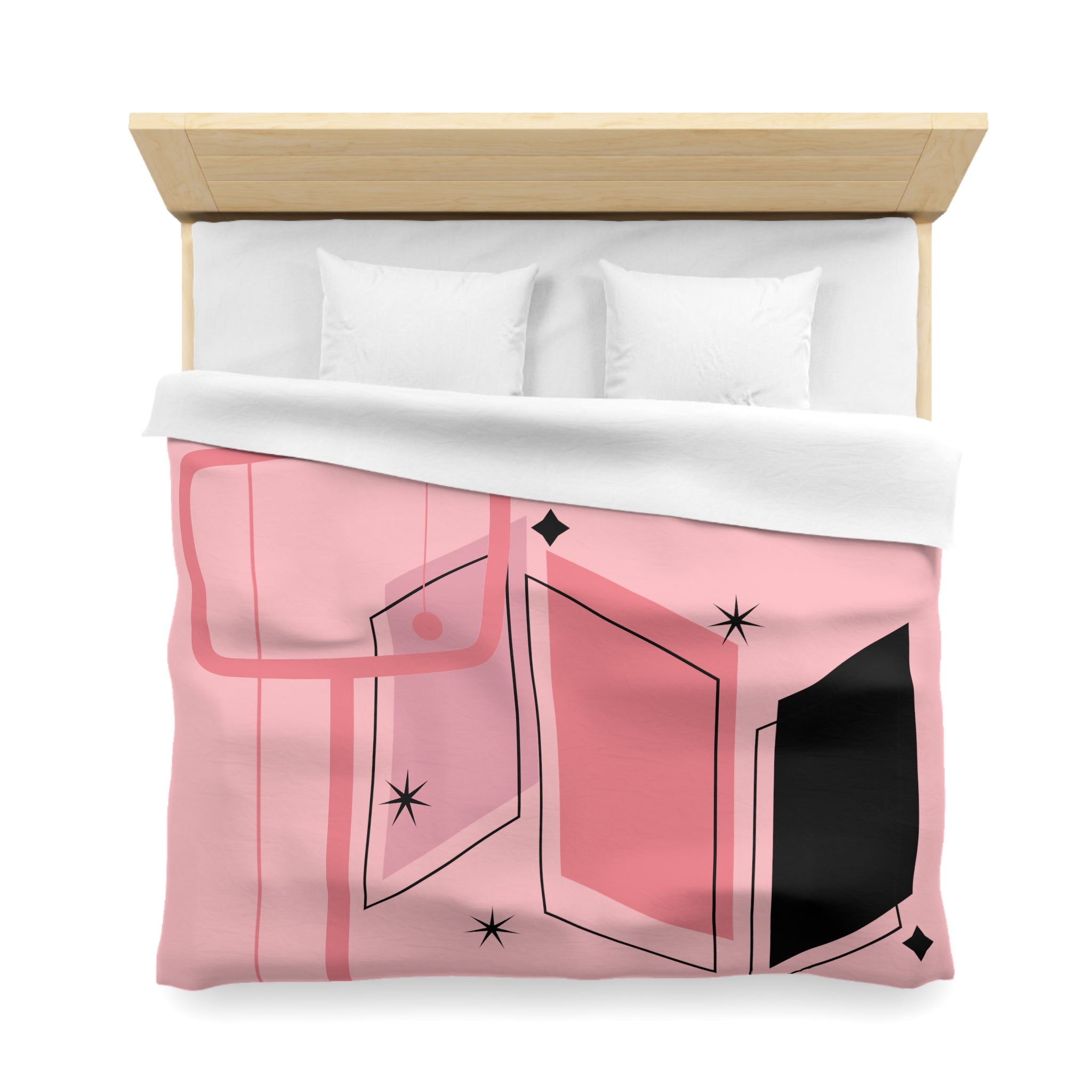 Atomic Pink Mid Century Modern Duvet Cover, Black, Starburst Geometric Retro Room Decor - Mid Century Modern Gal