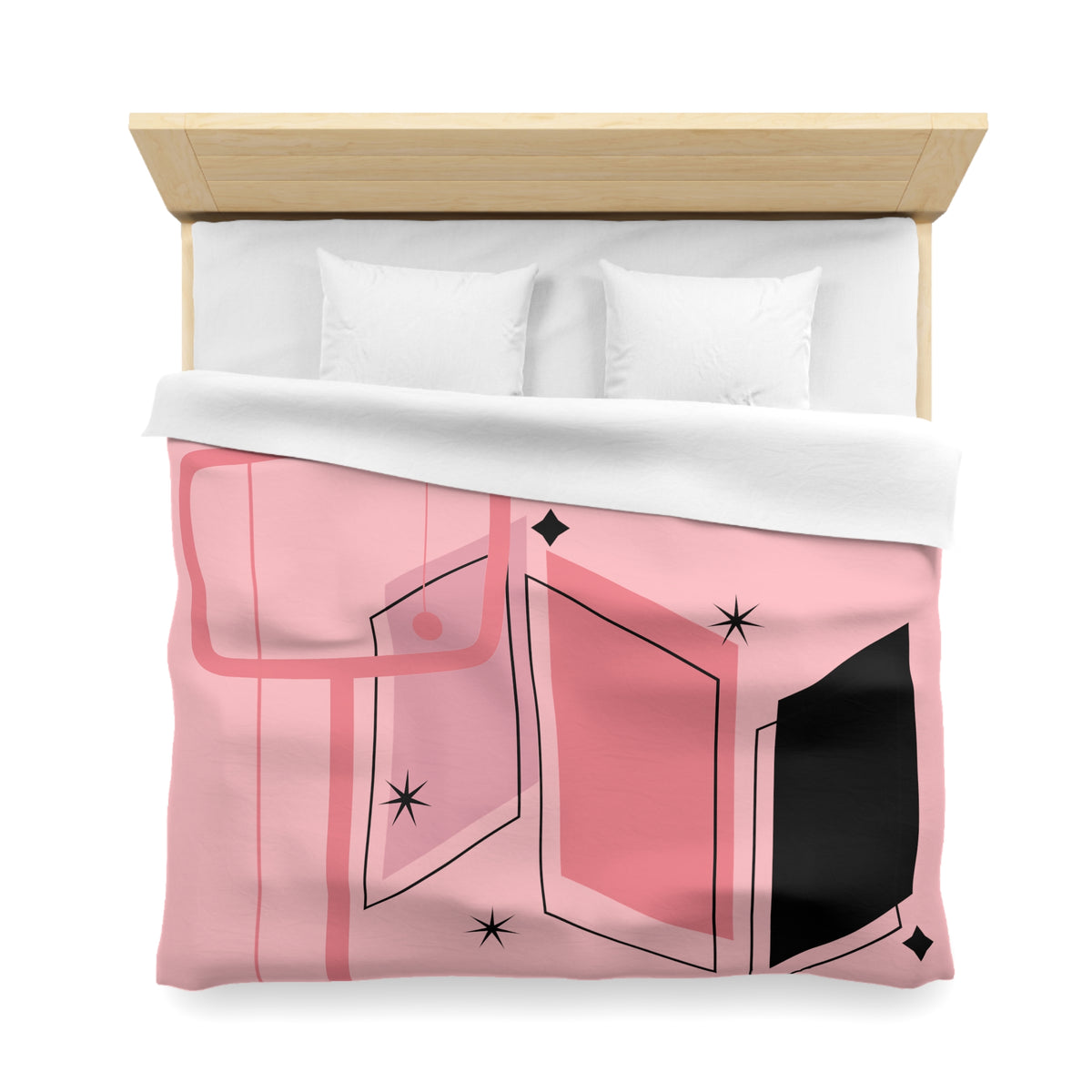 Atomic Pink Mid Century Modern Duvet Cover, Black, Starburst Geometric Retro Room Decor - Mid Century Modern Gal