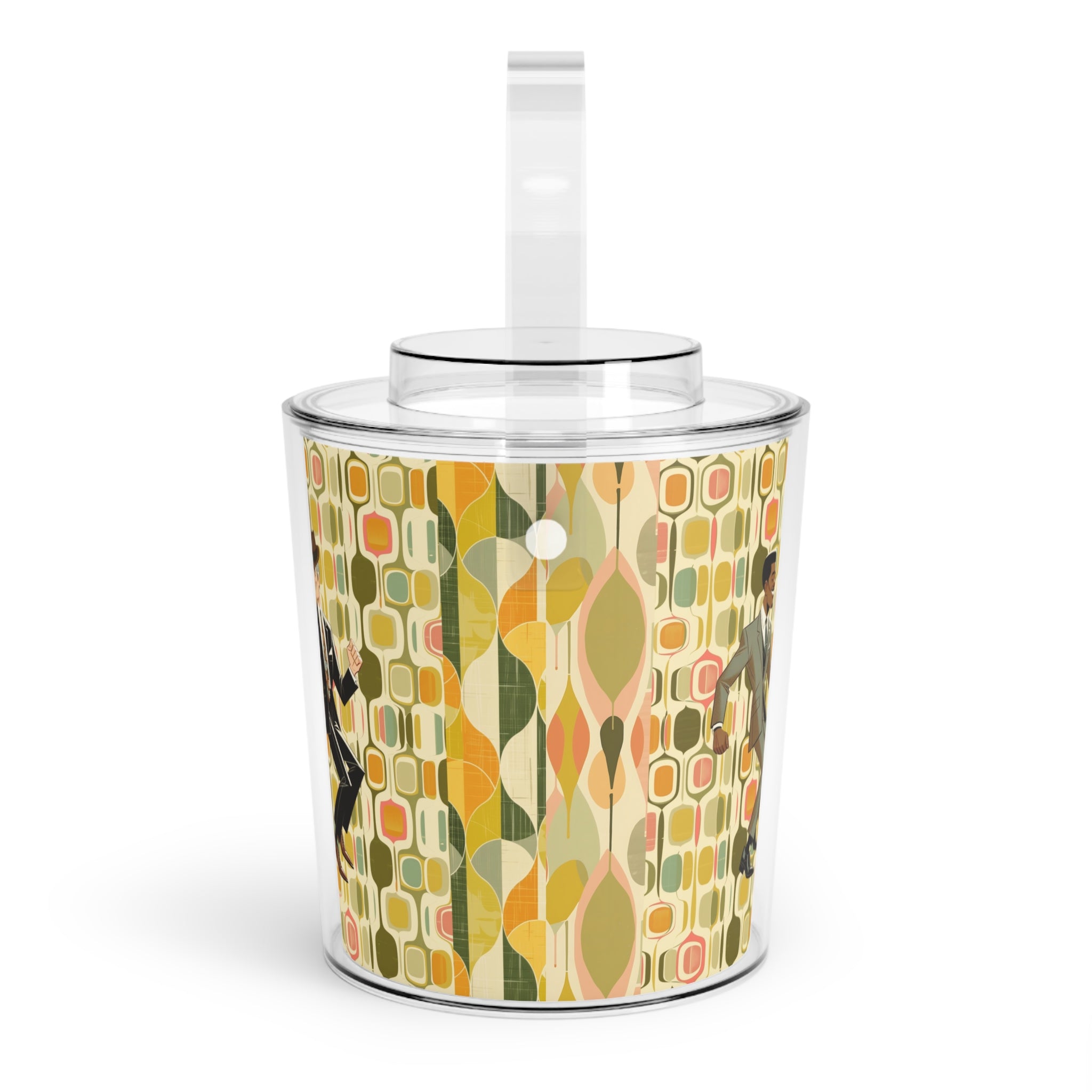 Dapper Dudes, Mid Century Modern Barware Black Male, White Male Dancing Retro Ice Bucket with Tongs - Vintage Cocktail Enthusiast Gift - Mid Century Modern Gal