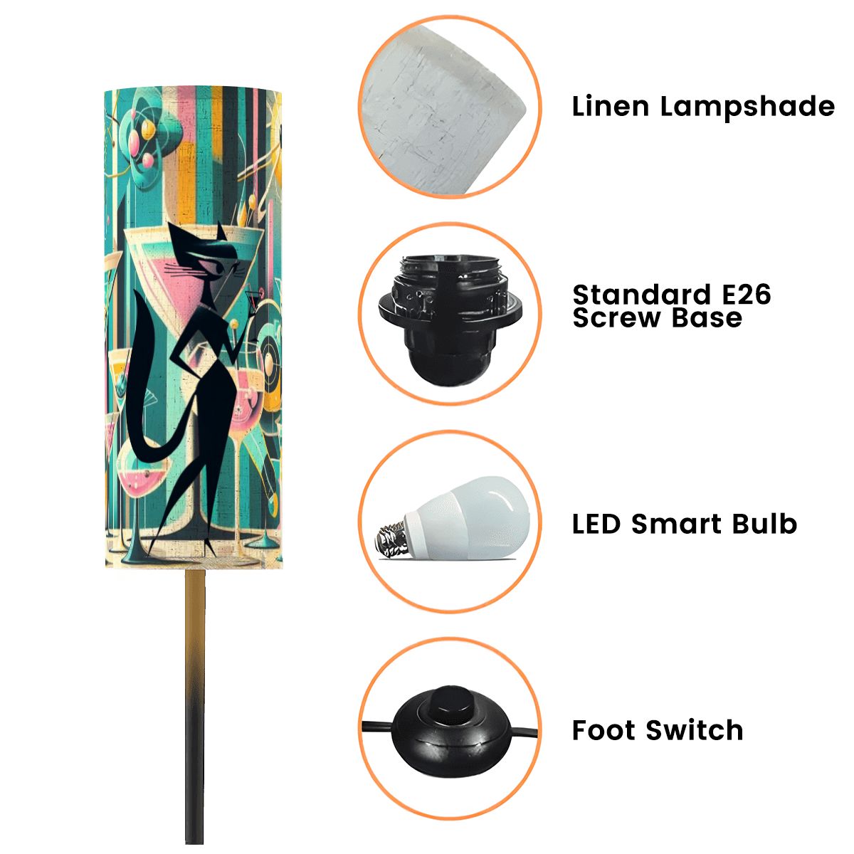 Atomic Cat Martini Mid Century Modern Barware Sexy Atomic Cat MCM Floor Lamp - Mid Century Modern Gal