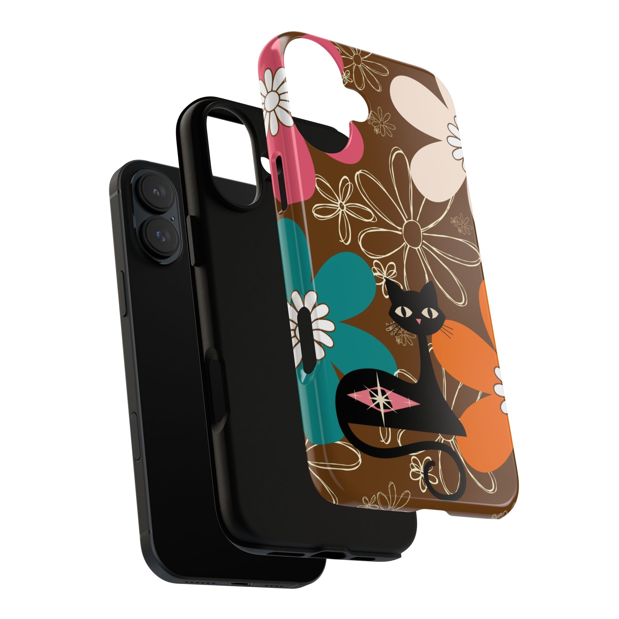 Atomic Cat Retro 70s Vibe Flower Power Tough Cases: Cute Floral and Cat Phone Case for Cat Lovers