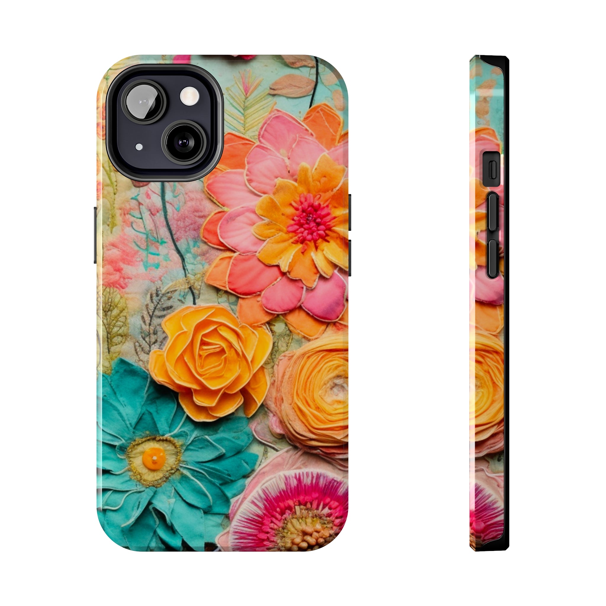 Boho Retro Floral Faux Pressed Flowers Smart Phone Tough Phone Cases - Mid Century Modern Gal