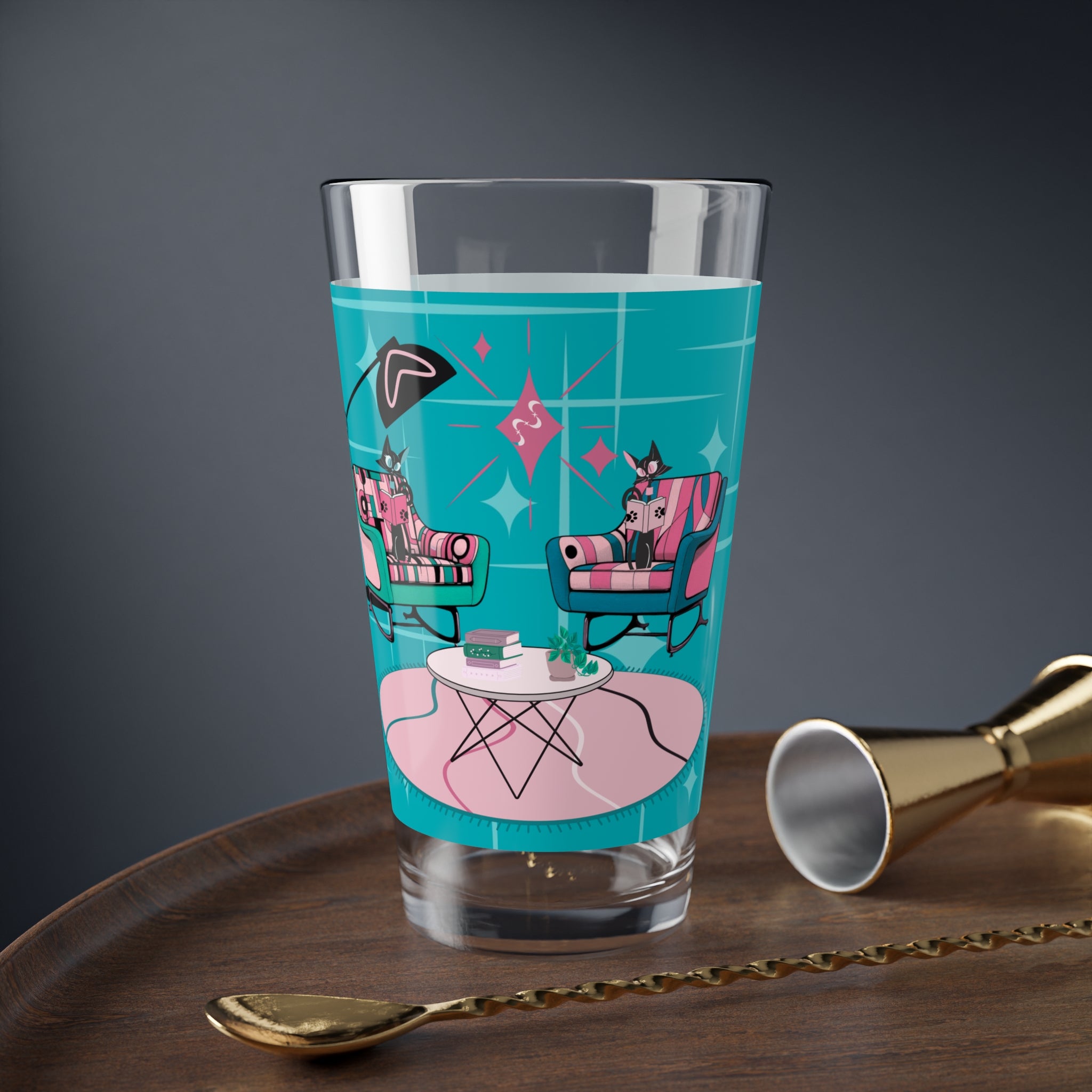 Atomic Cat Mid Century Modern Barware Book Gals, Book Club Retro Glassware - Mid Century Modern Gal
