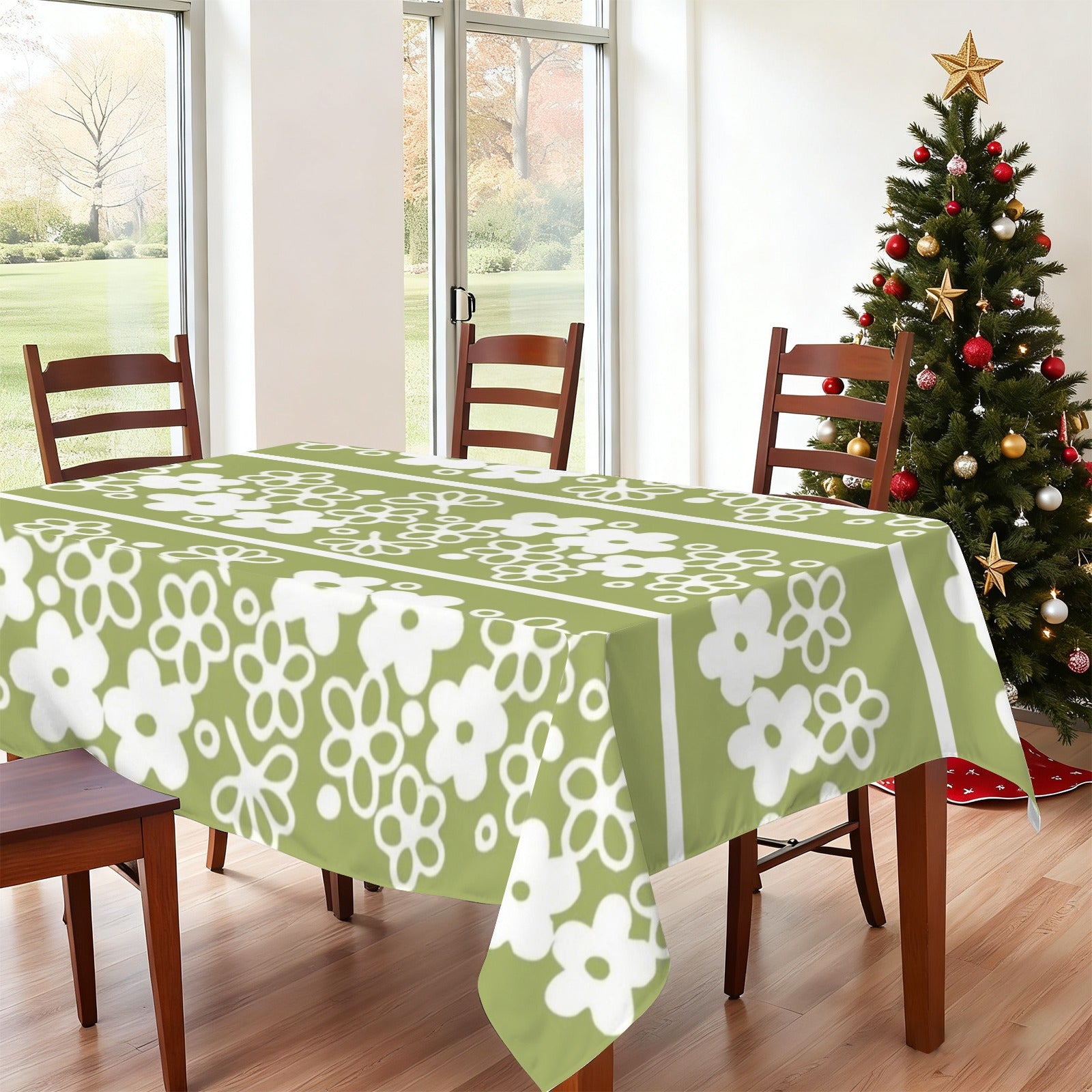 Retro Green, Spring Blossom, Mod Daisy MCM Tablecloth - Mid Century Modern Gal